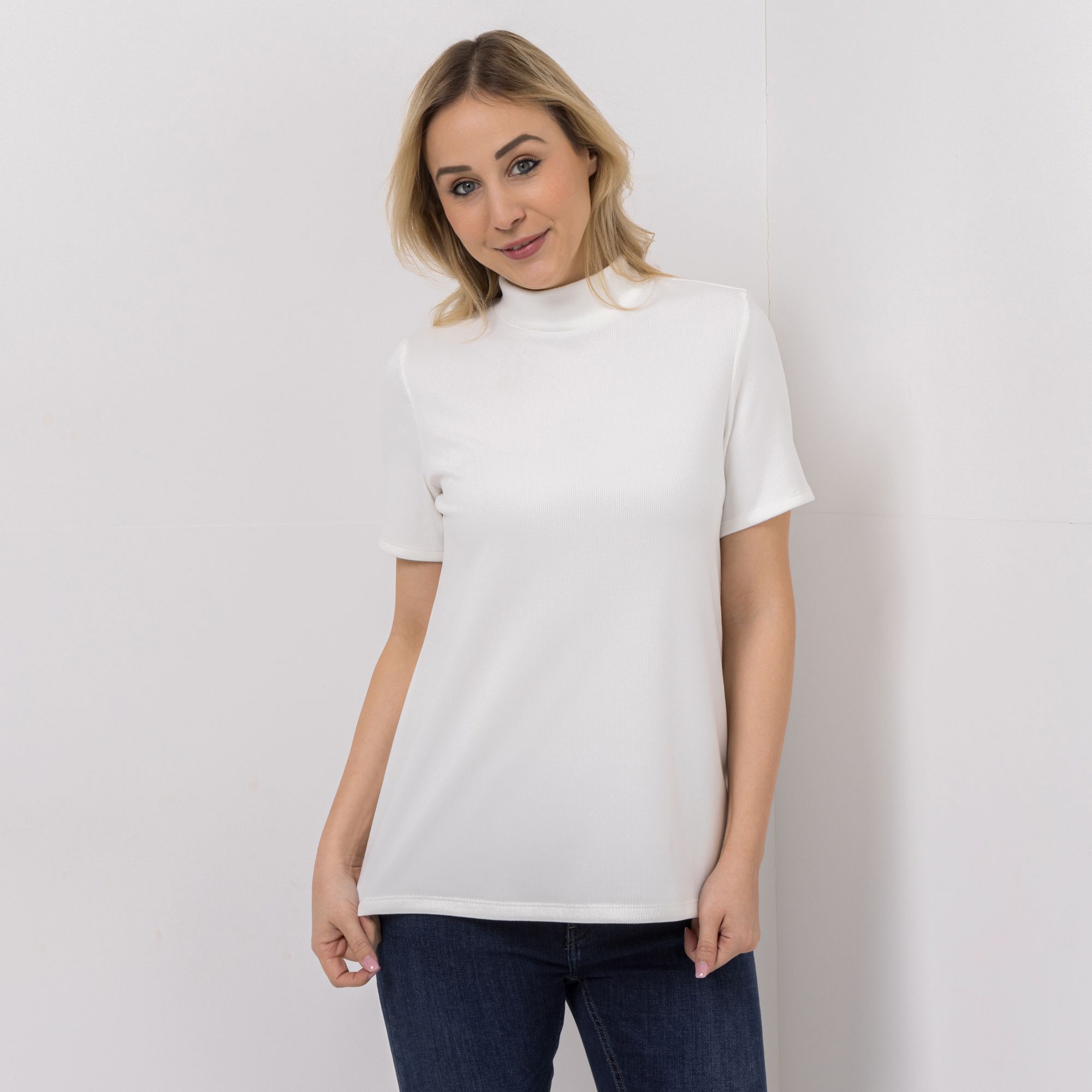 KIM & CO. Shirt, 1/2-Arm Jersey, gerippt Stehkragen figurumspielend