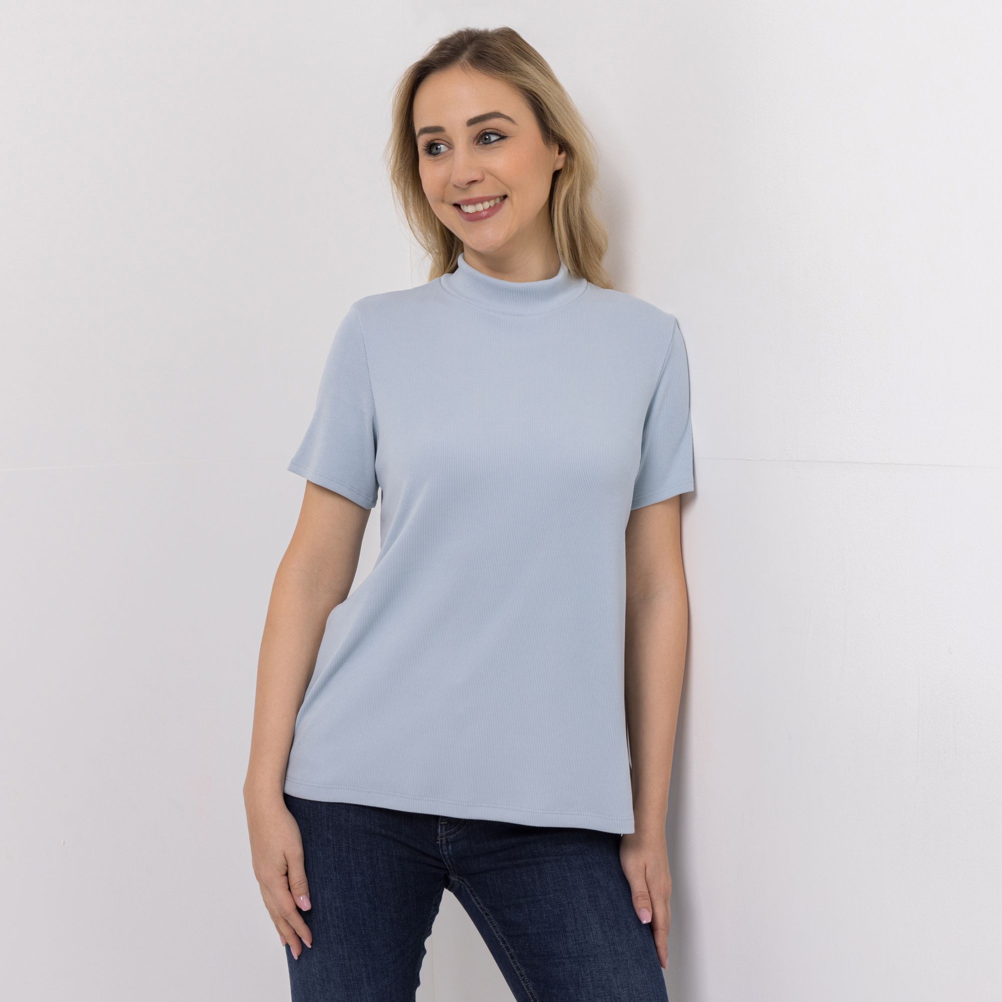 KIM & CO. Shirt, 1/2-Arm Jersey, gerippt Stehkragen figurumspielend