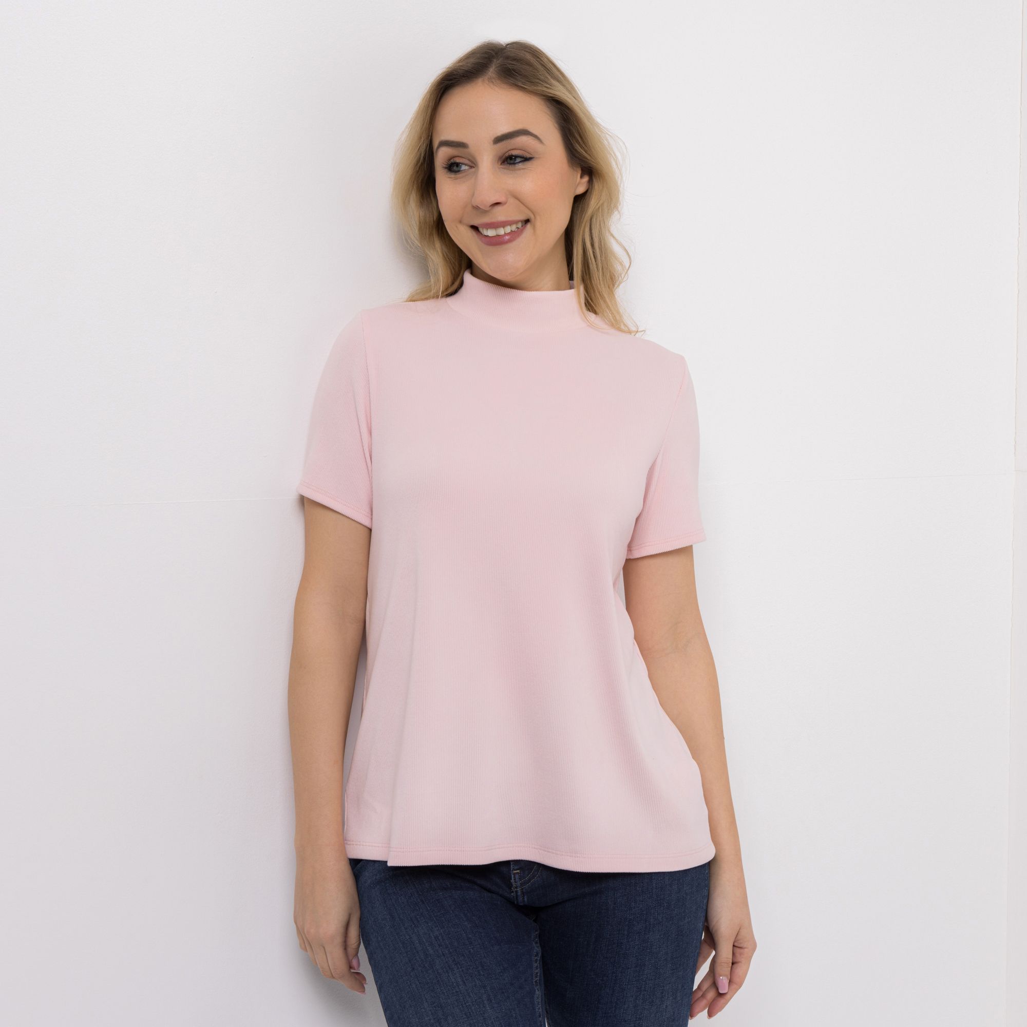 KIM & CO. Shirt, 1/2-Arm Jersey, gerippt Stehkragen figurumspielend