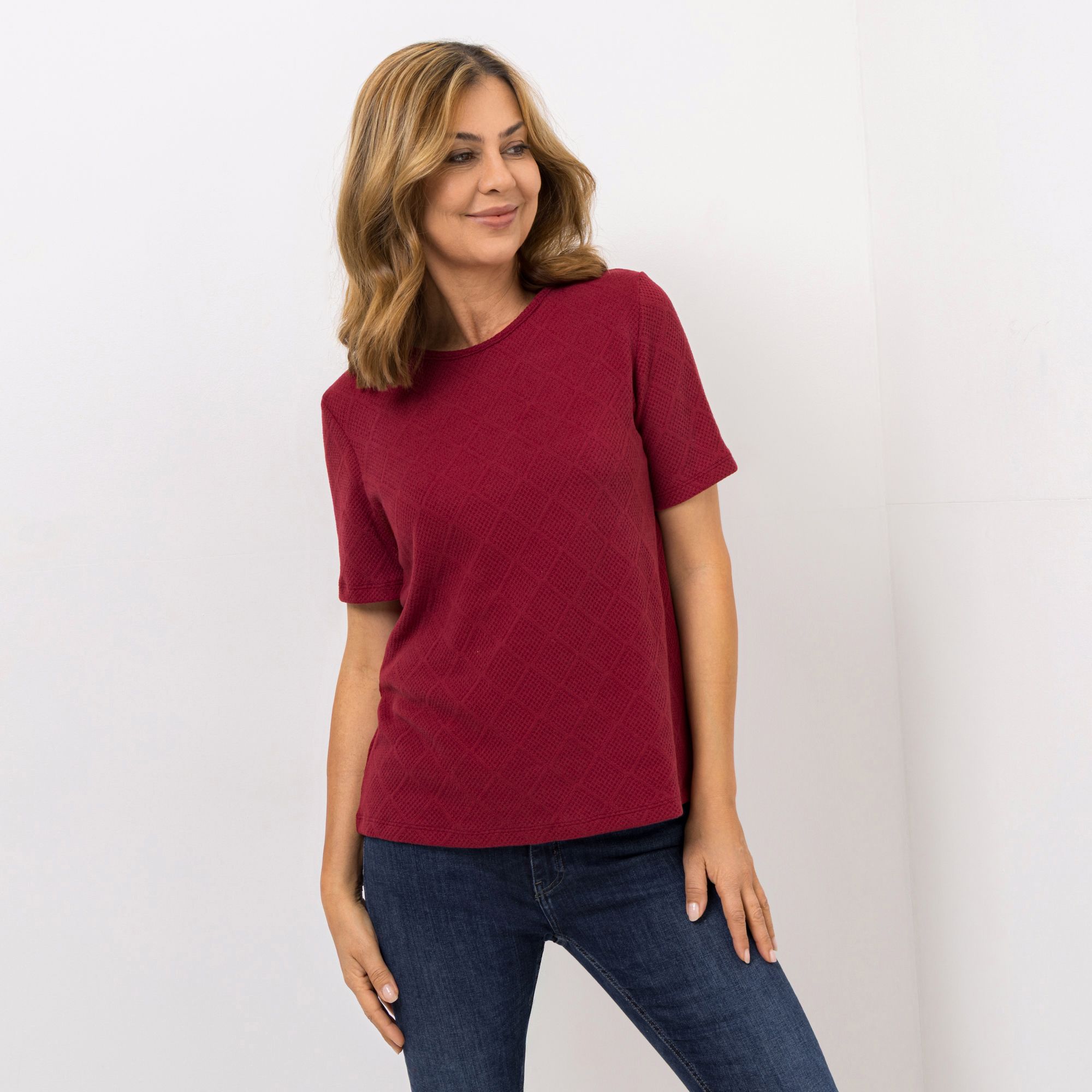 KIM & CO. Shirt, 1/2-Arm Jacquard-Jersey Rundhalsausschnitt figurumspielend