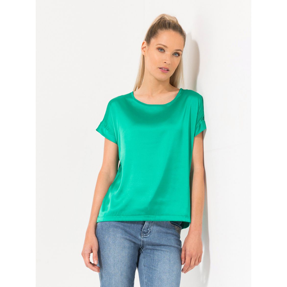 STEFFEN SCHRAUT Blusenshirt Havanna Rundhalsausschnitt Materialmix leger weit