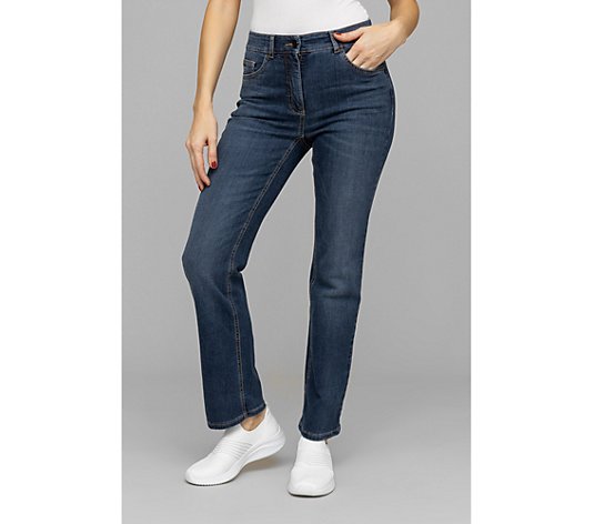 EVA LUTZ Jeans, lange Form 5-Pocket-Style Logo-Taschenfutter gerades Bein