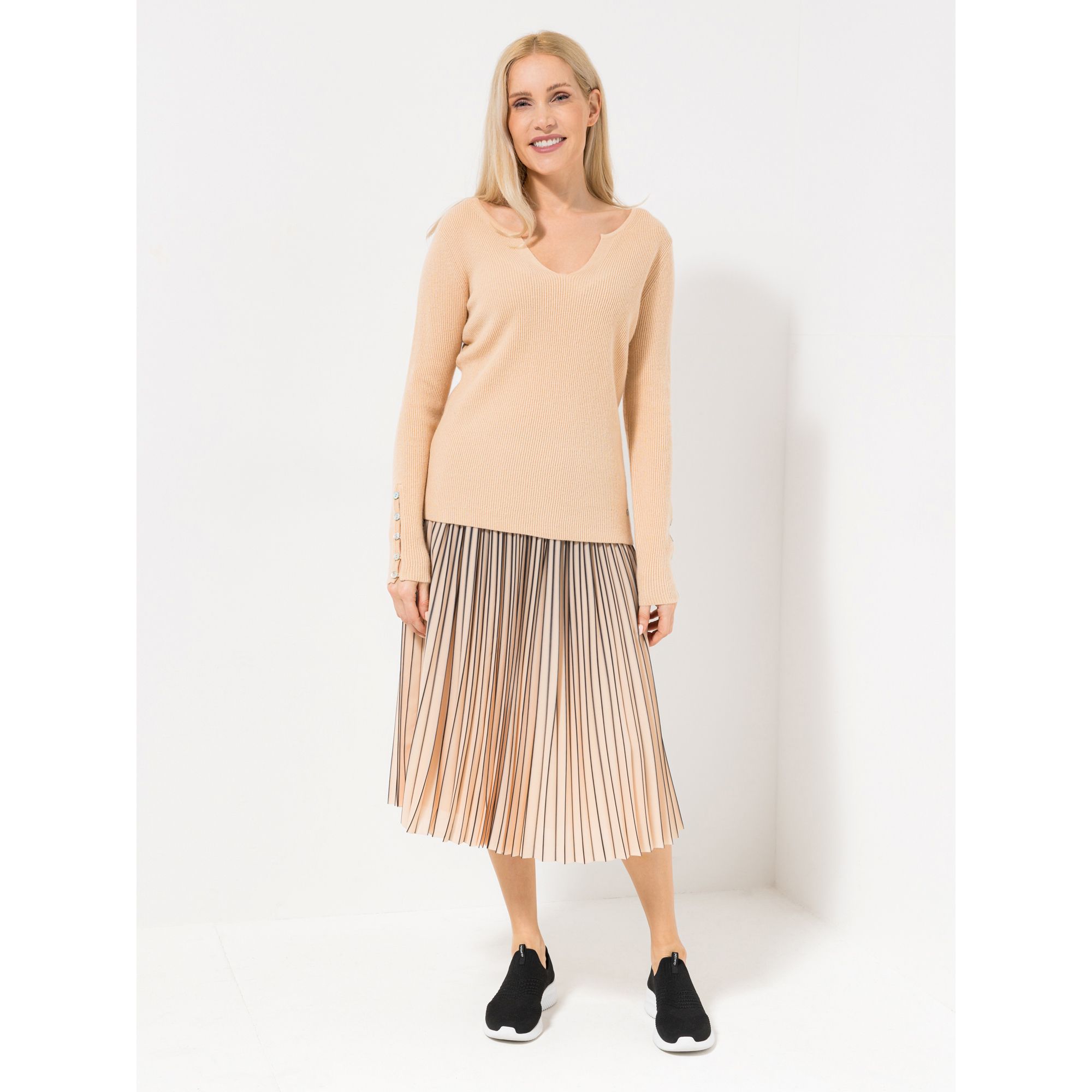 EVA LUTZ Pullover, 1/1-Arm Ärmelschlitz mit je 5 Knöpfen figurbetont