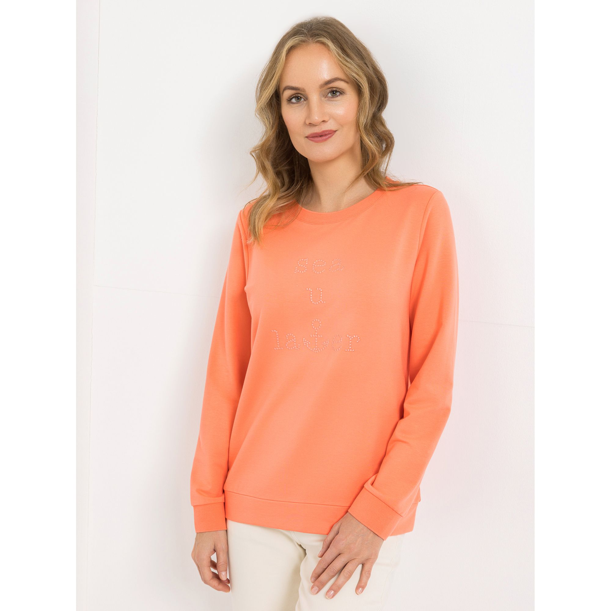 STRANDFEIN Sweatshirt Rundhalsausschnitt tonale Stickerei figurumspielend