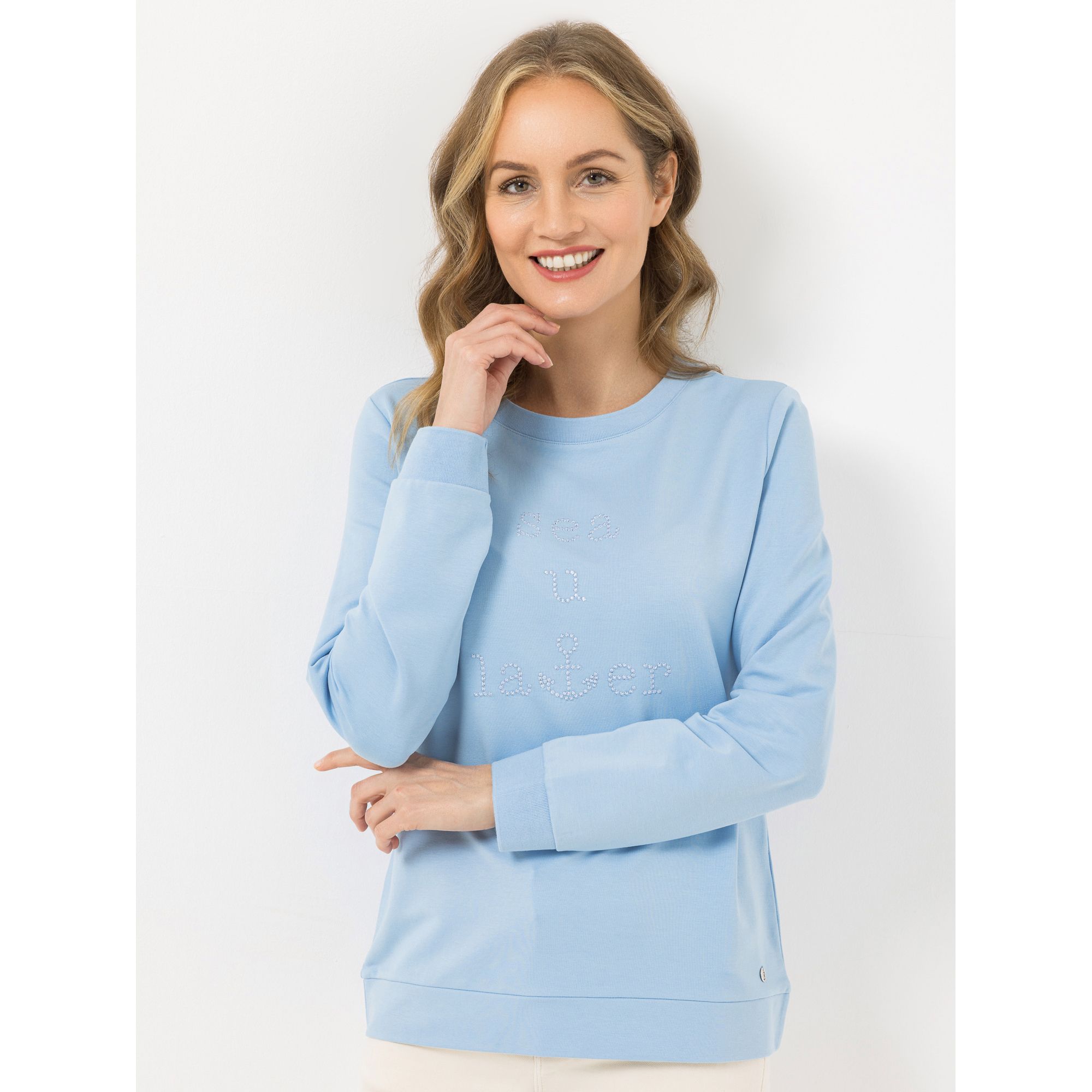 STRANDFEIN Sweatshirt Rundhalsausschnitt tonale Stickerei figurumspielend