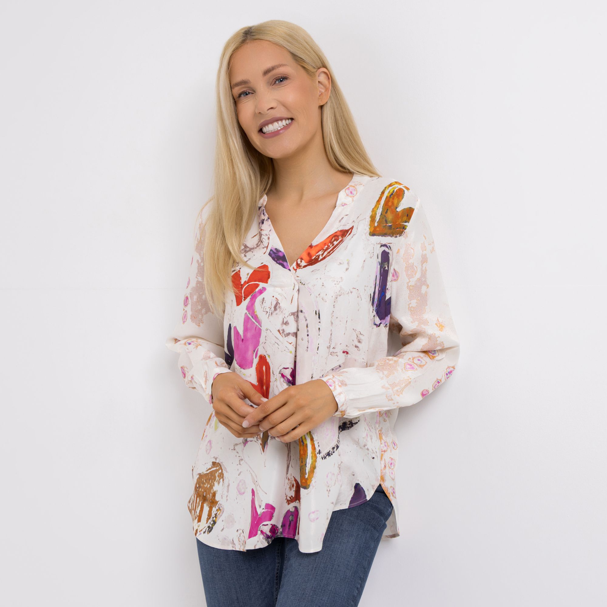 DINE 'N' DANCE Bluse, 1/1-Arm 100% Viskose Allover-Druck leger weit