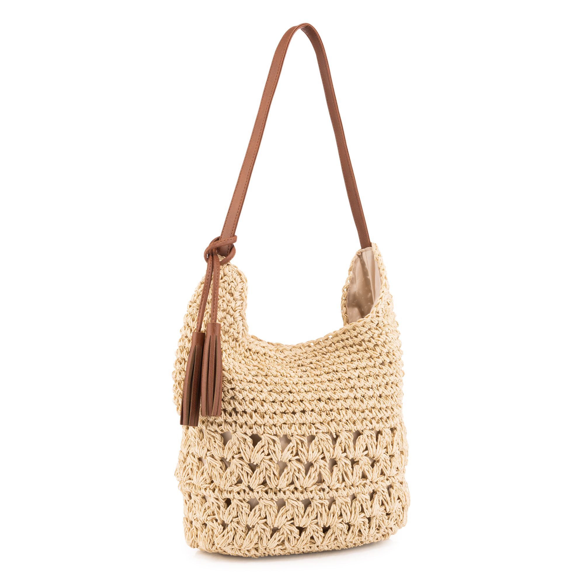 KIM & CO. Tasche Papierstroh-Geflecht abnehmbare Quasten Riemen: 59cm