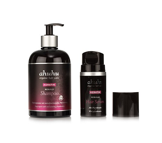 ahuhu organic hair care Rebuld Keratin Shampoo 500ml, Serum Sondergröße 60ml
