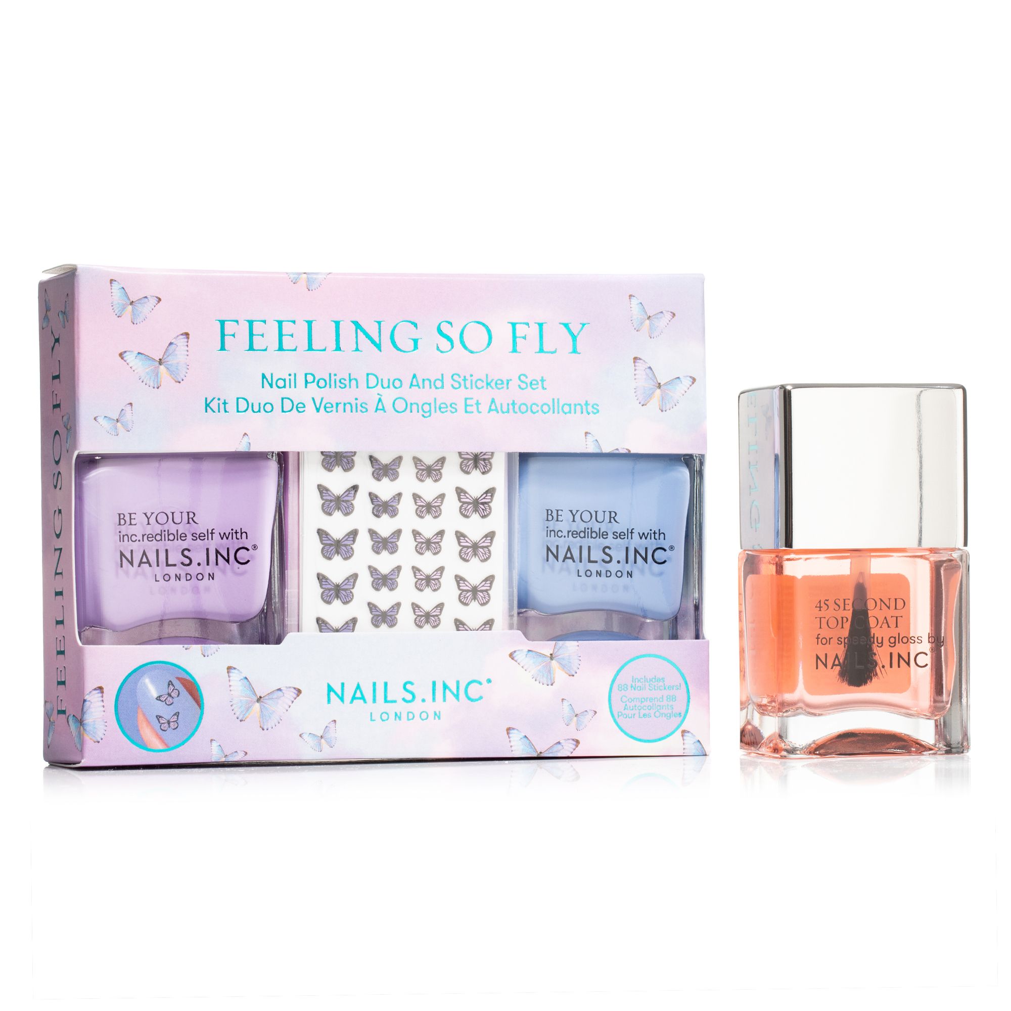 NAILS.INC® Feeling so Fly Set Farblacke 2x 14ml Topcoat 14ml mit