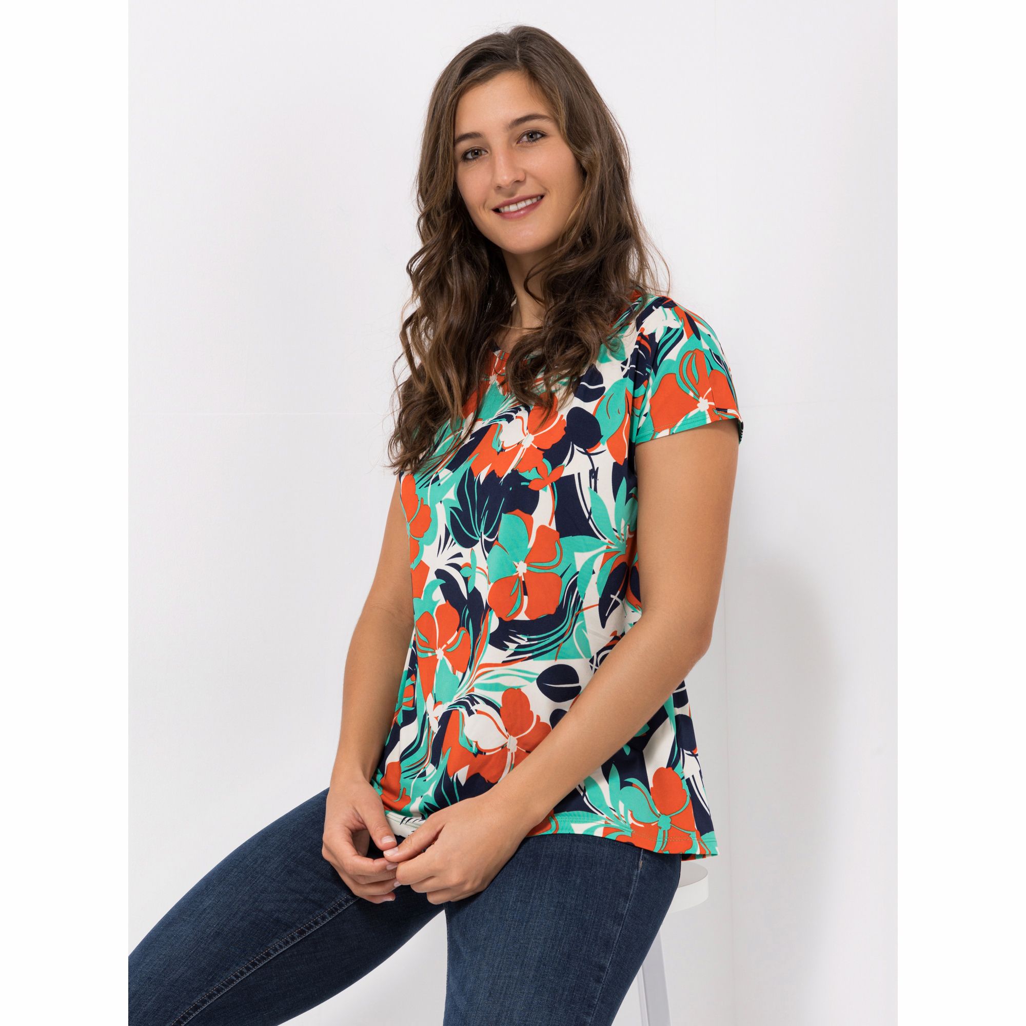KIM & CO. Shirt, 1/4-Arm Brazil Knit Jersey gerüschte Schulter figurumspielend