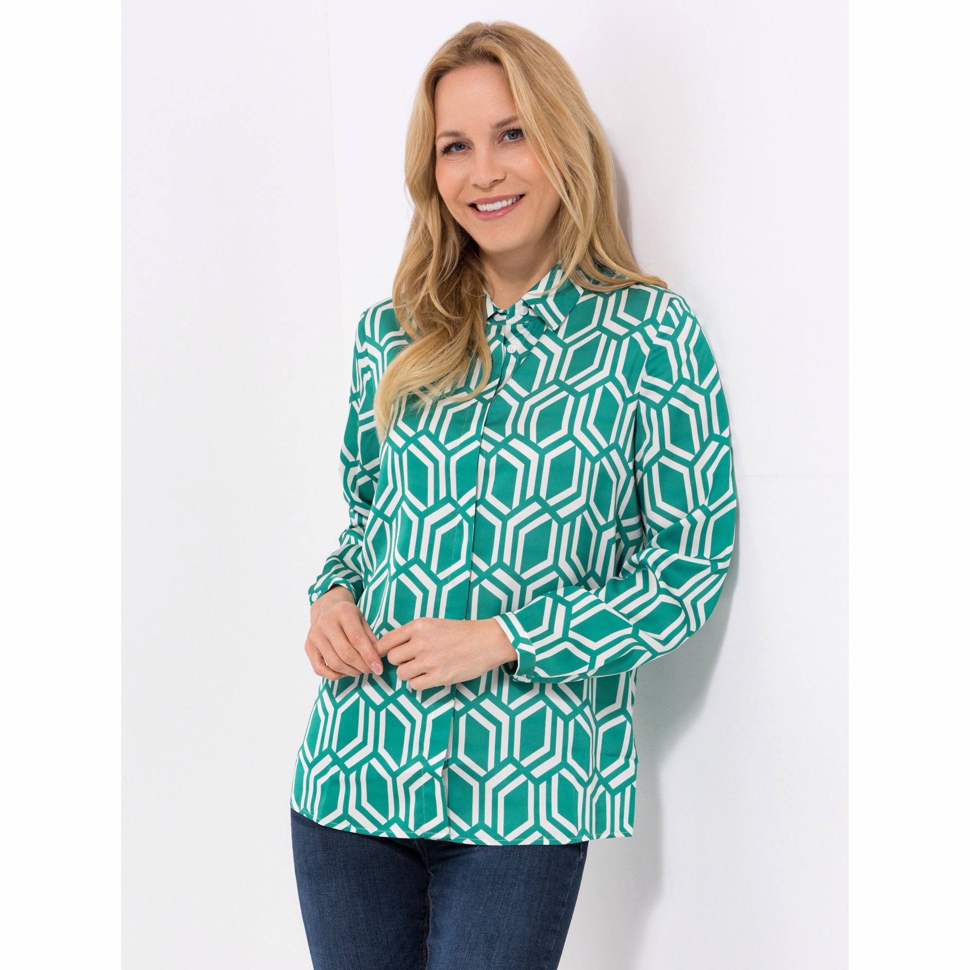 ANNI FOR FRIENDS Bluse, 1/1-Arm Blusenkragen verdeckte Knopfleiste figurumspielend