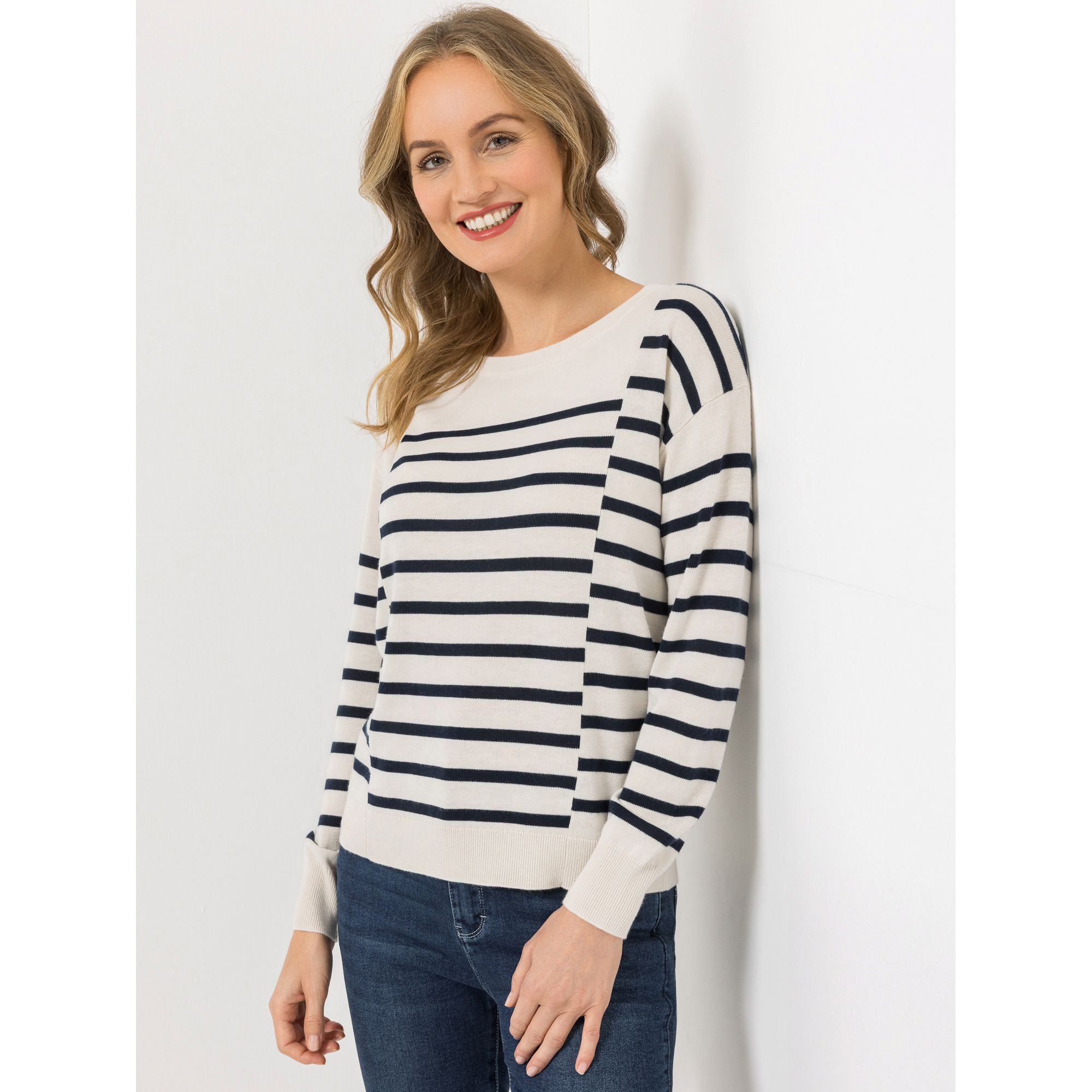 STRANDFEIN Pullover Rundhalsausschnitt Streifenmix leger weit