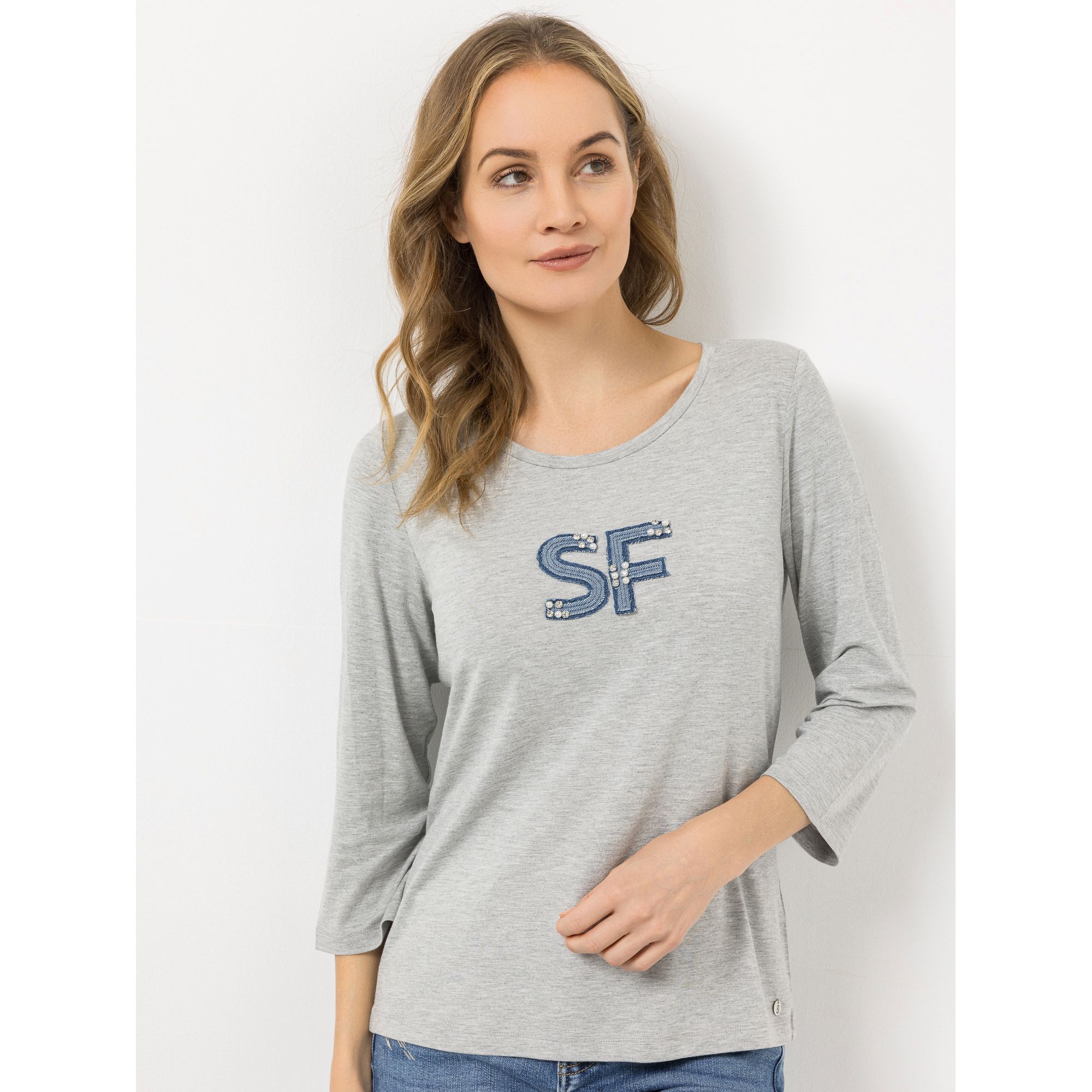 STRANDFEIN Shirt, 3/4-Arm Rundhalsausschnitt OEKO-TEX® Logo-Applikation