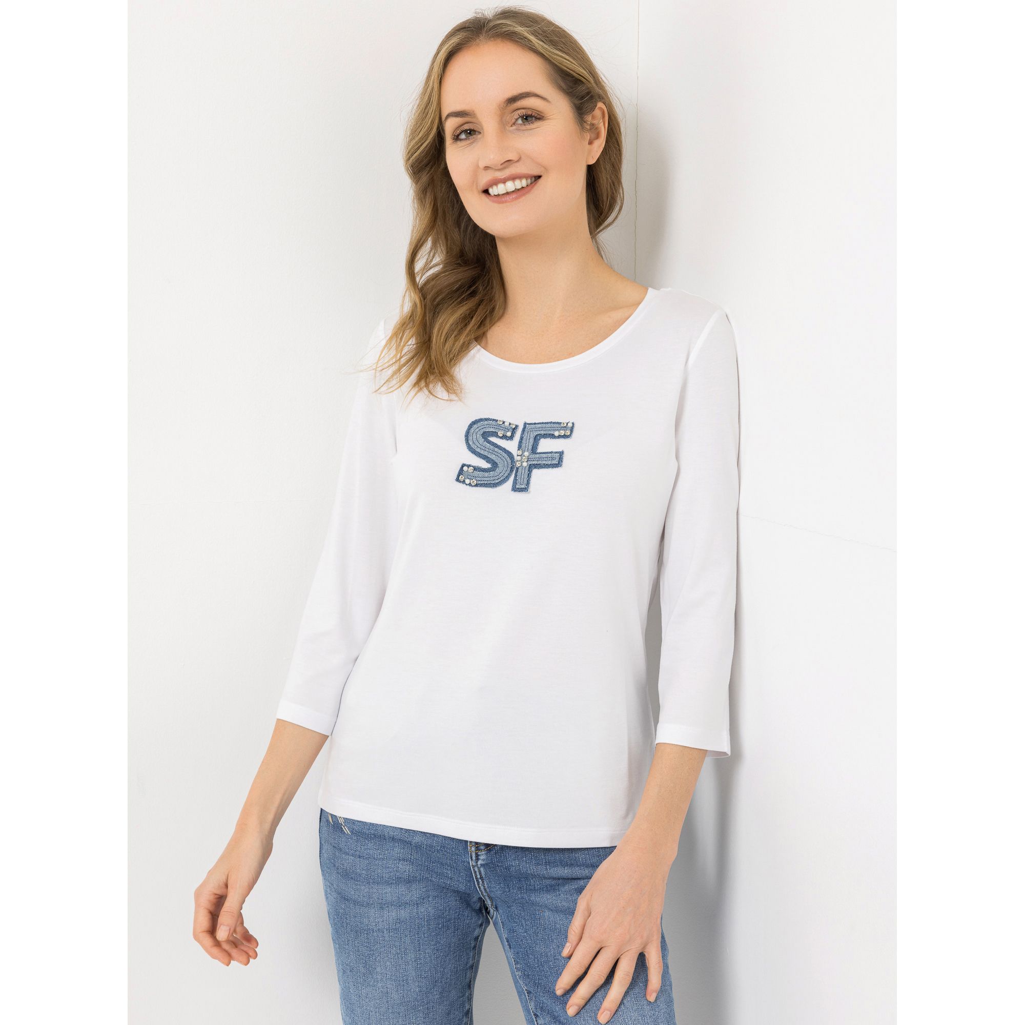 STRANDFEIN Shirt, 3/4-Arm Rundhalsausschnitt OEKO-TEX® Logo-Applikation