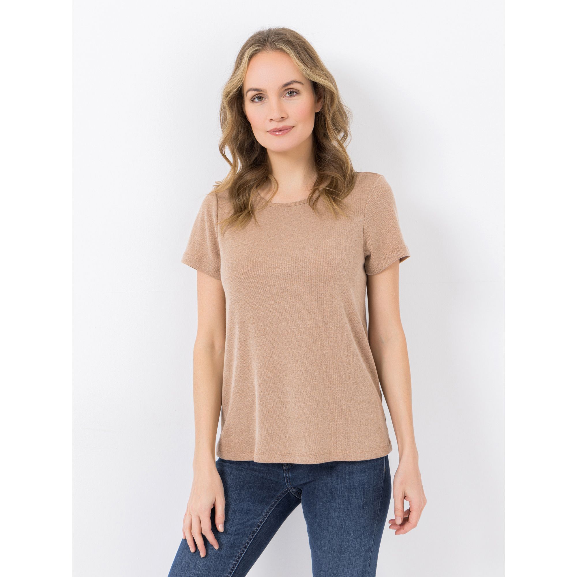 KIM & CO. Shirt, kurzer 1/2-Arm Feinstrick-Optik Rundhalsausschnitt figurumspielend