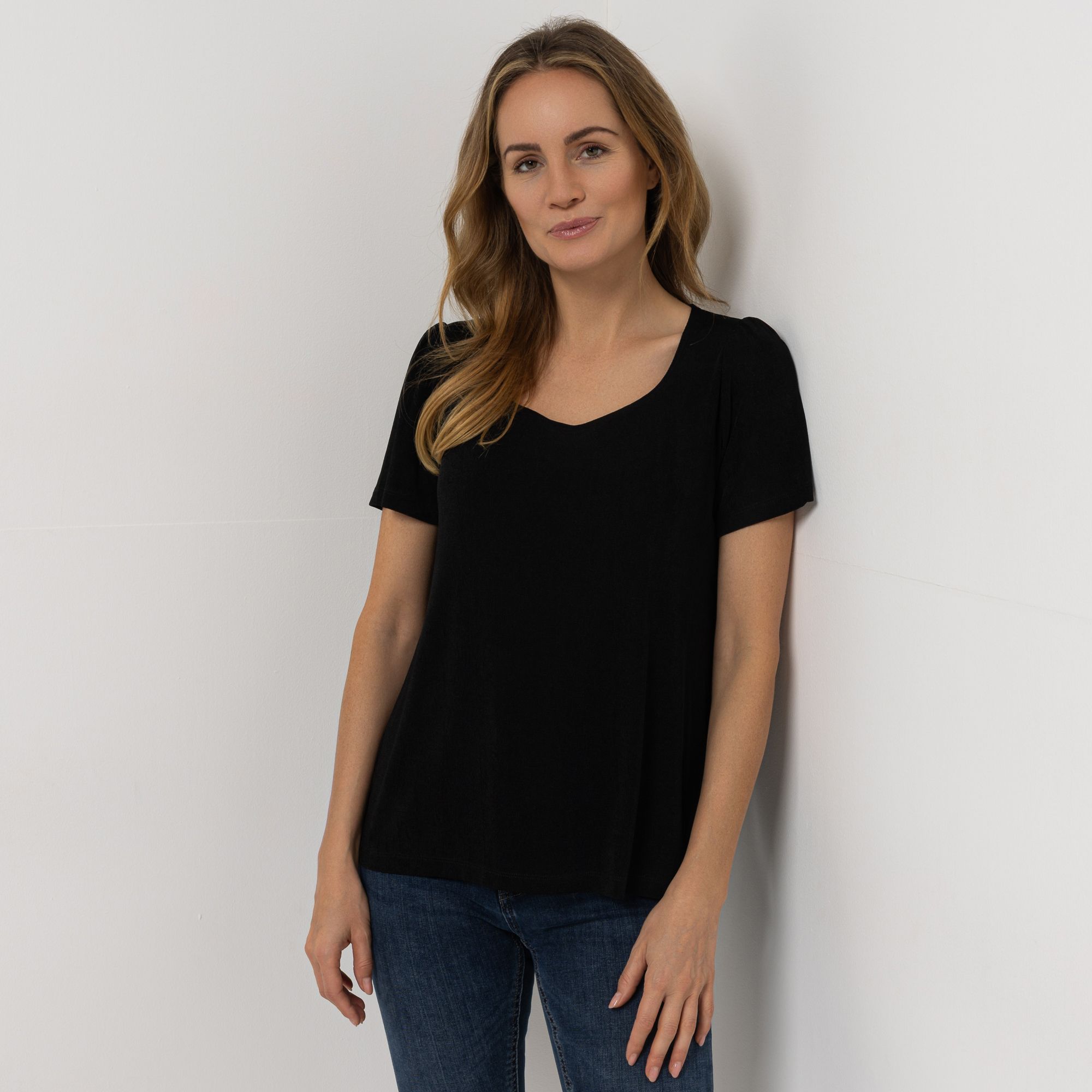 KIM & CO. Shirt, 1/2-Arm Slinky Jersey Herz-Ausschnitt figurumspielend