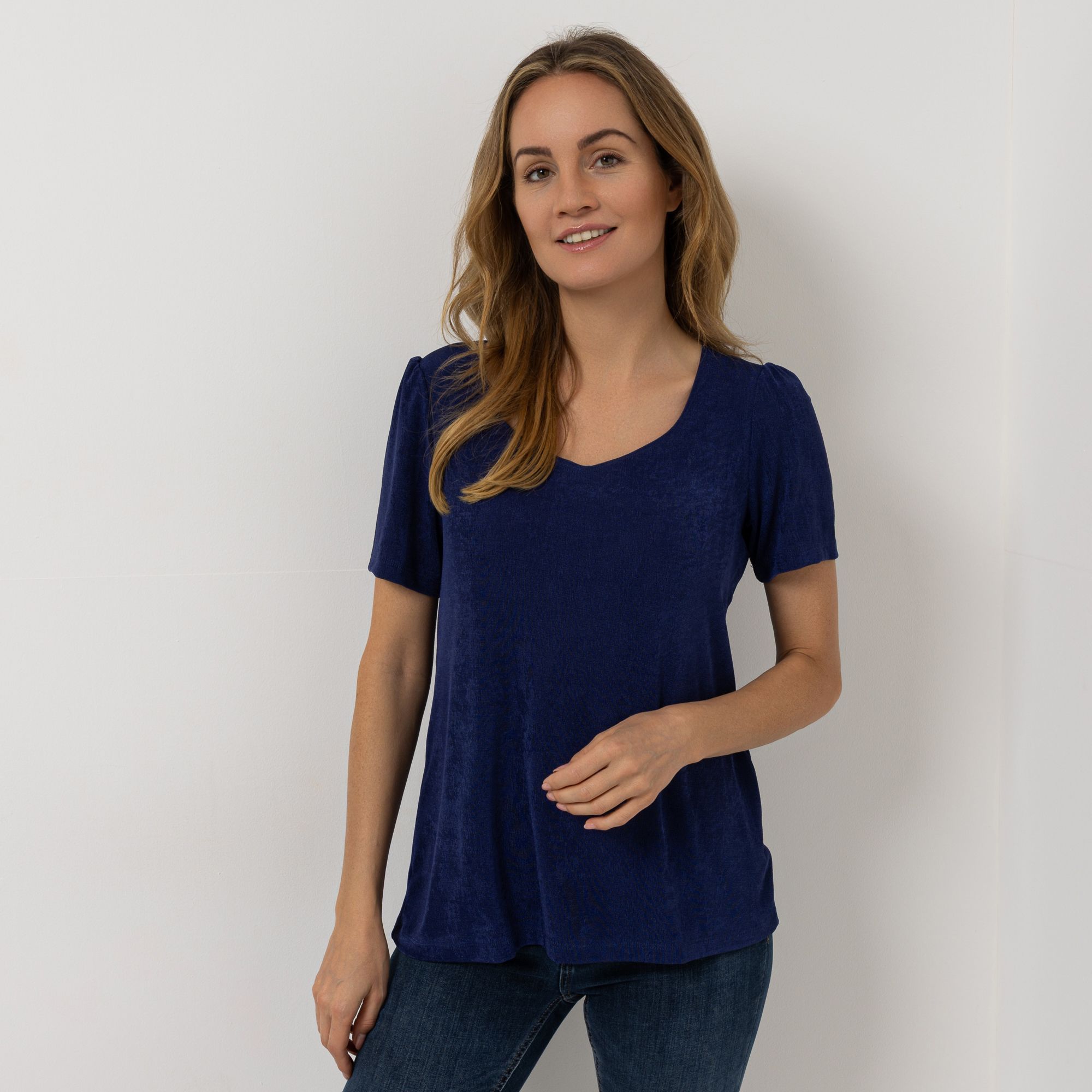 KIM & CO. Shirt, 1/2-Arm Slinky Jersey Herz-Ausschnitt figurumspielend