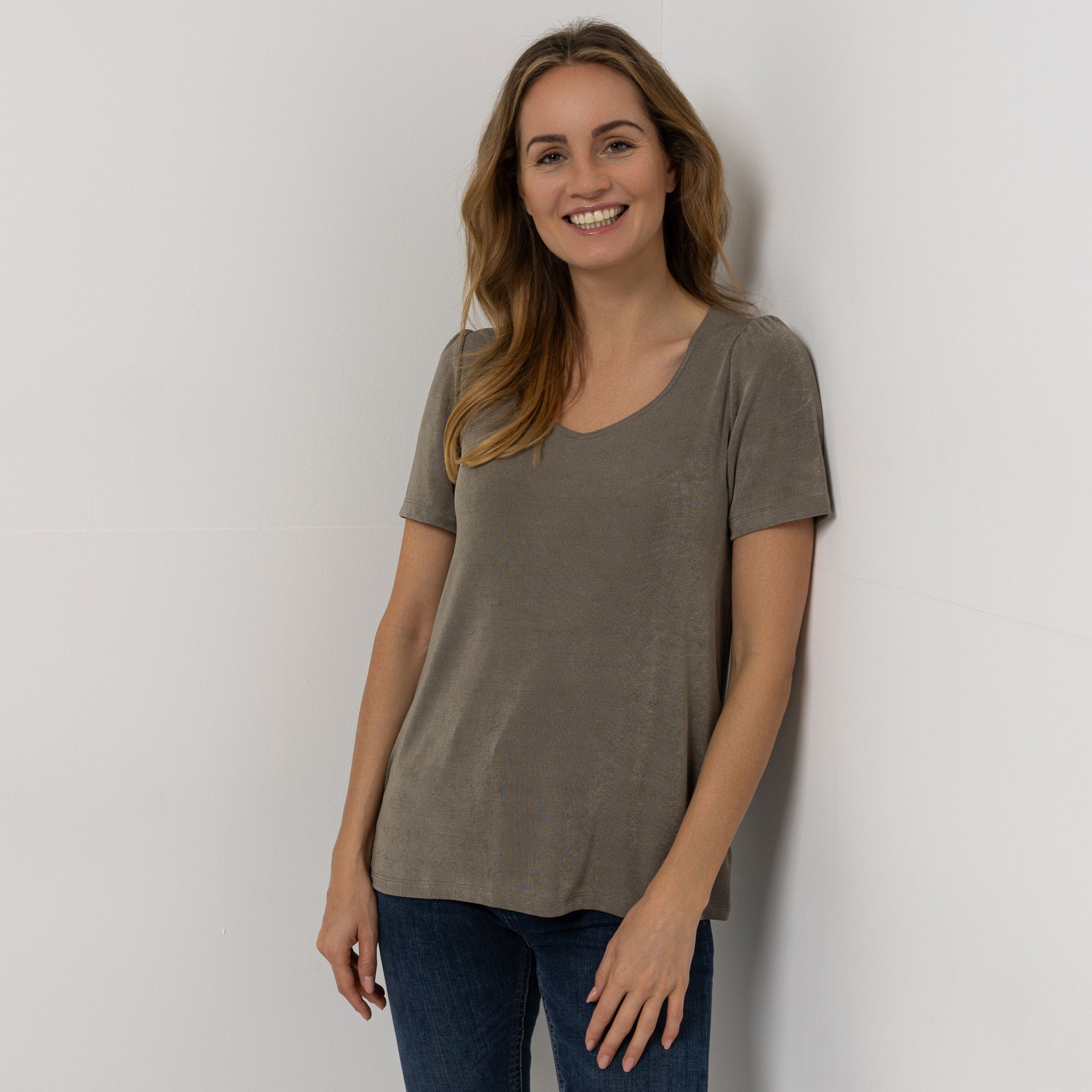 KIM & CO. Shirt, 1/2-Arm Slinky Jersey Herz-Ausschnitt figurumspielend