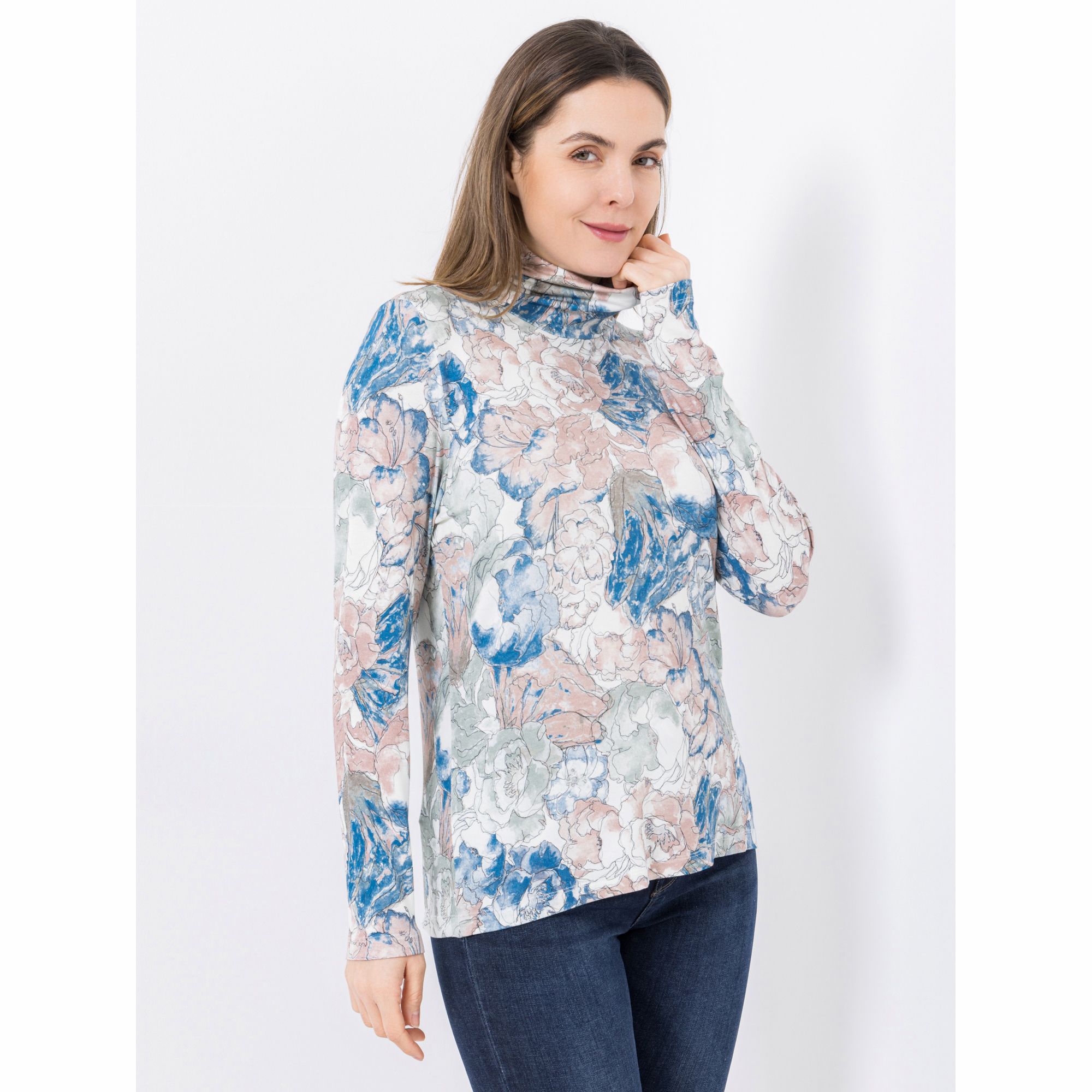 DINE 'N' DANCE Shirt, 1/1-Arm Rollkragen allover Druck figurumspielend