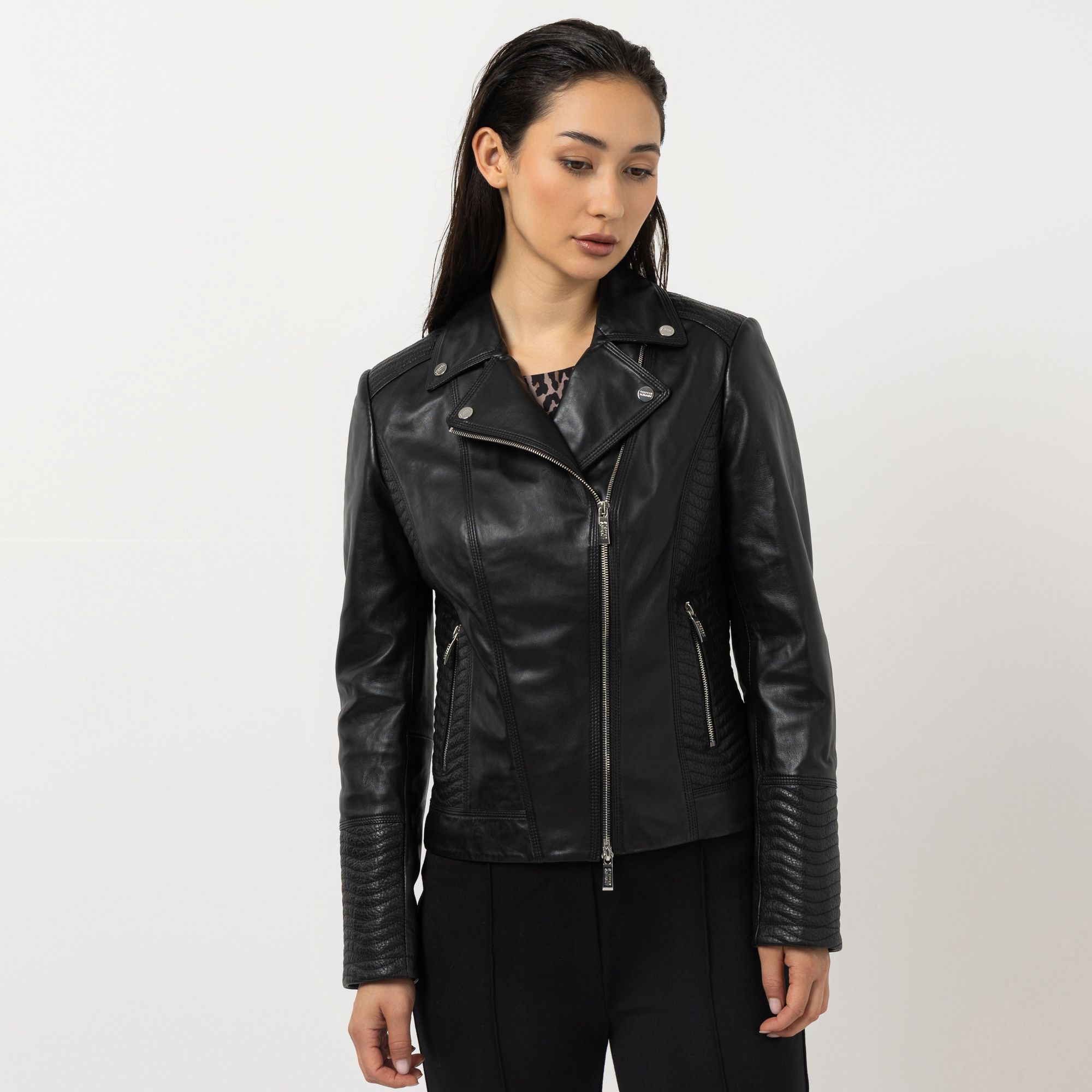 STEFFEN SCHRAUT Lederjacke Reverskragen Reißverschlusstaschen figurbetont