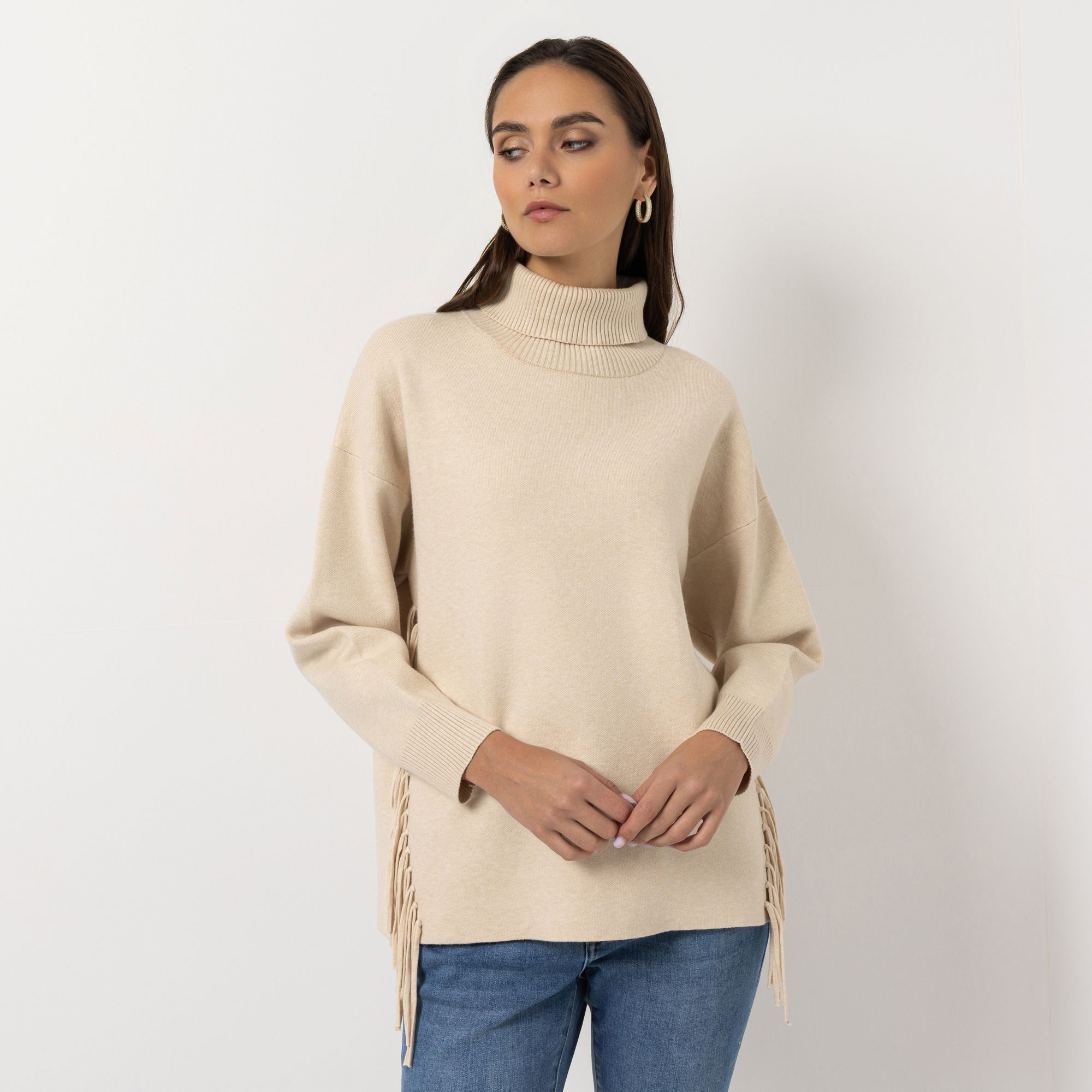 STEFFEN SCHRAUT Pullover, Langarm Rollkragen Fransendetails Oversize