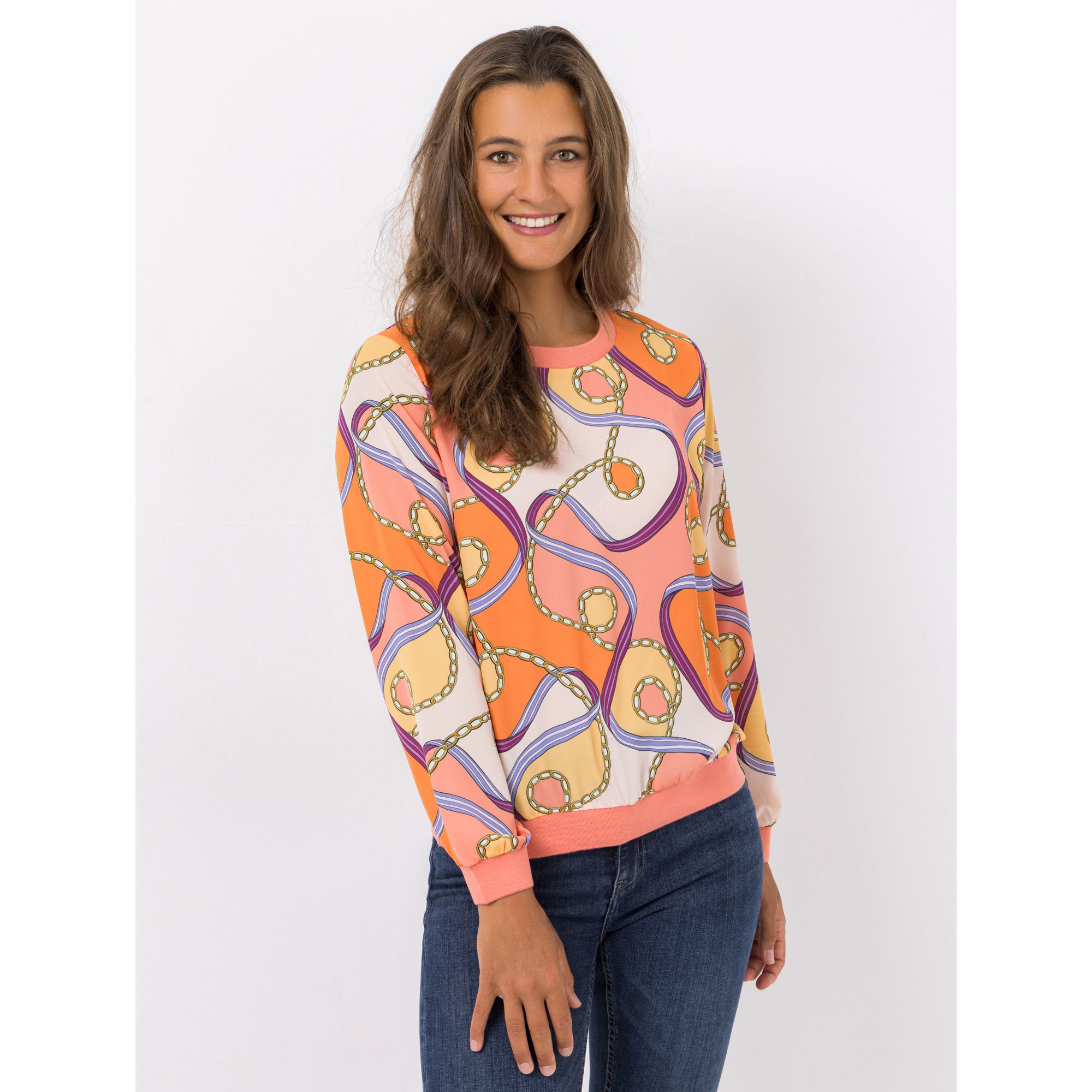 ANNI FOR FRIENDS Bluse Rundhalsausschnitt Rippbündchen leger weit