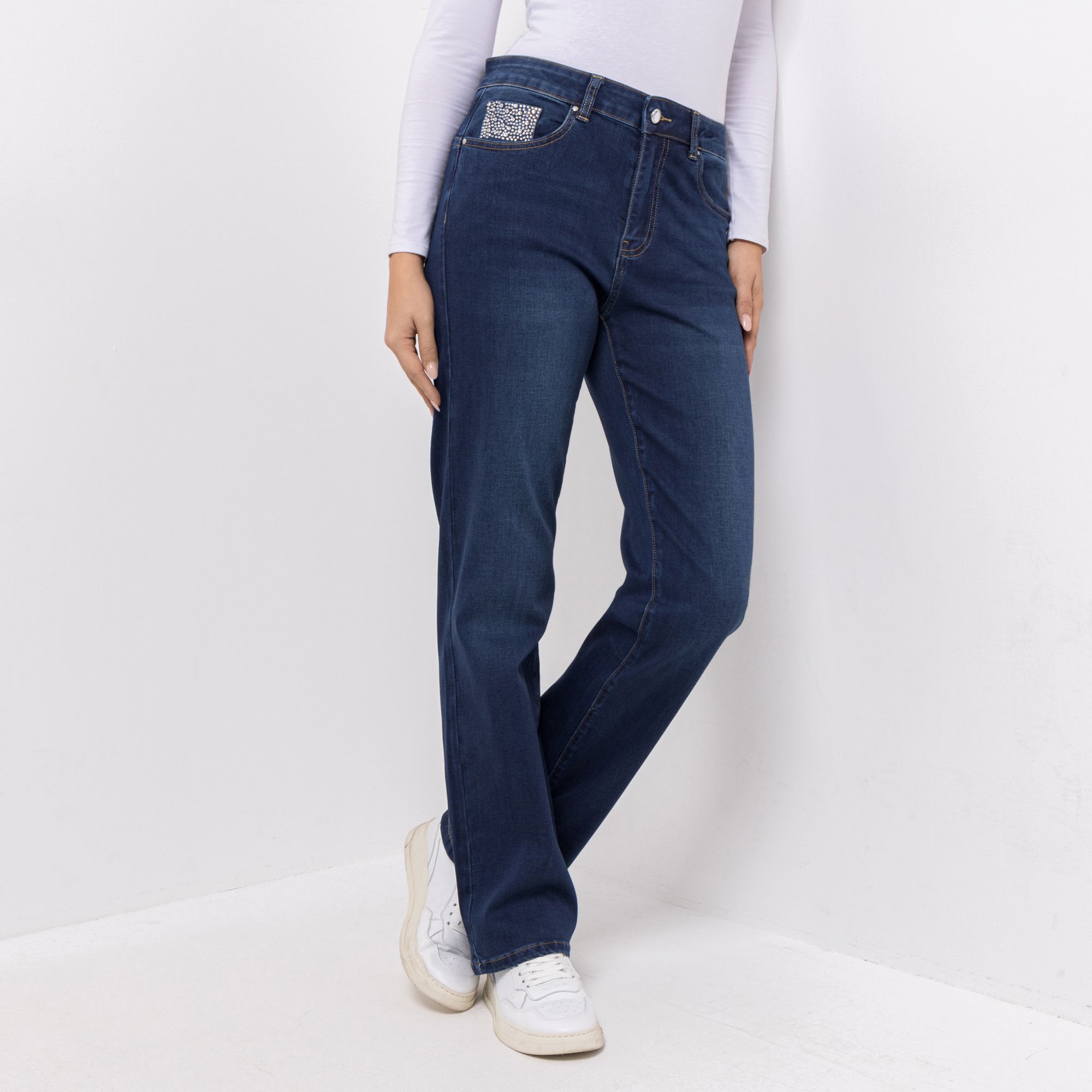 DINE 'N' DANCE Jeanshose Lambada 5-Pocket-Style Strassdekoration gerades Bein