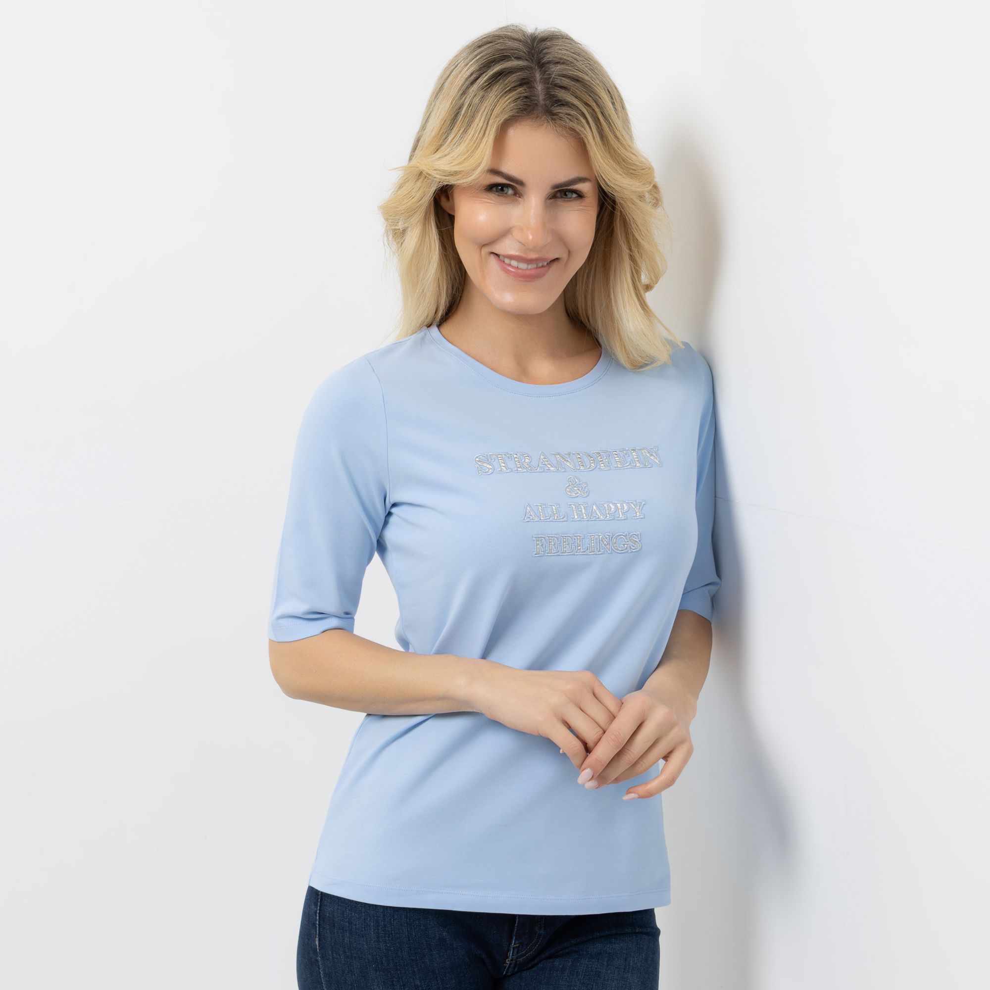 STRANDFEIN Shirt, 1/2-Arm Rundhalsausschnitt Logo-Druck figurumspielend