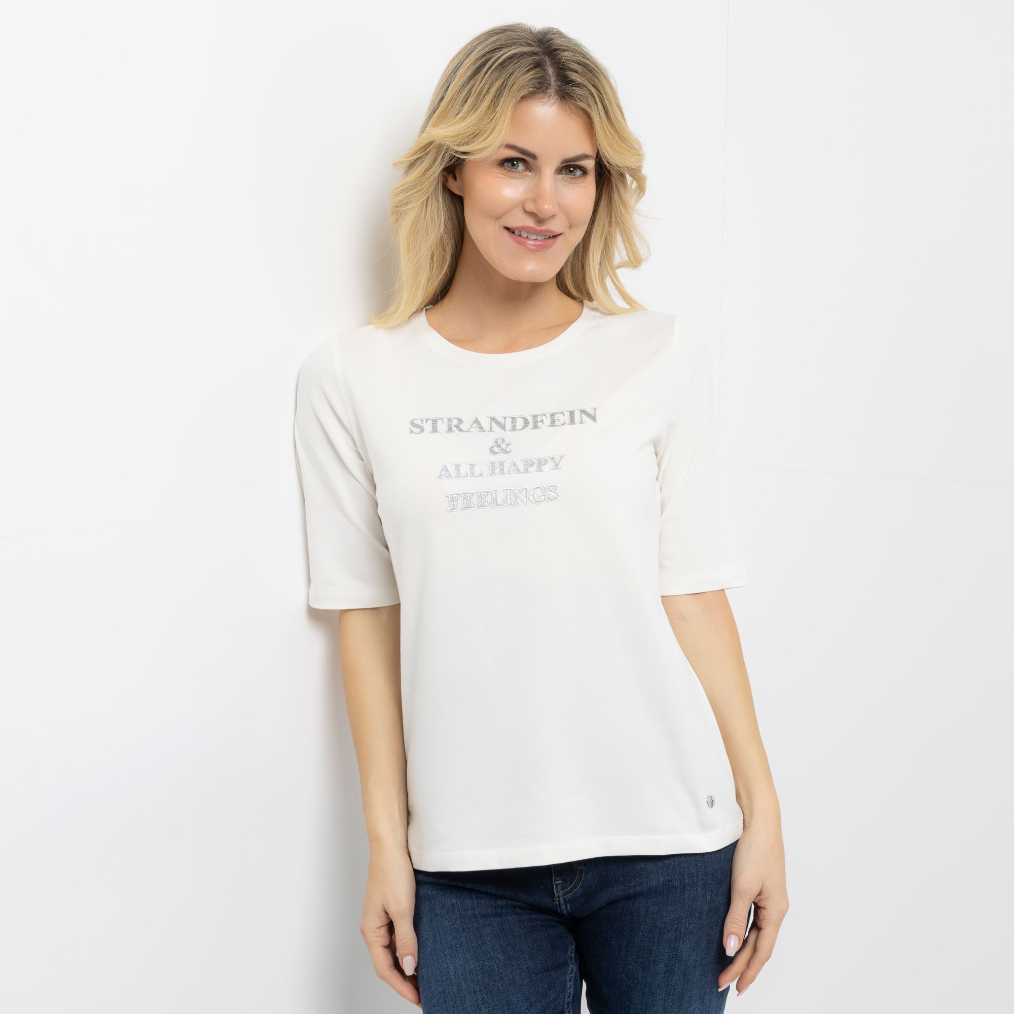 STRANDFEIN Shirt, 1/2-Arm Rundhalsausschnitt Logo-Druck figurumspielend