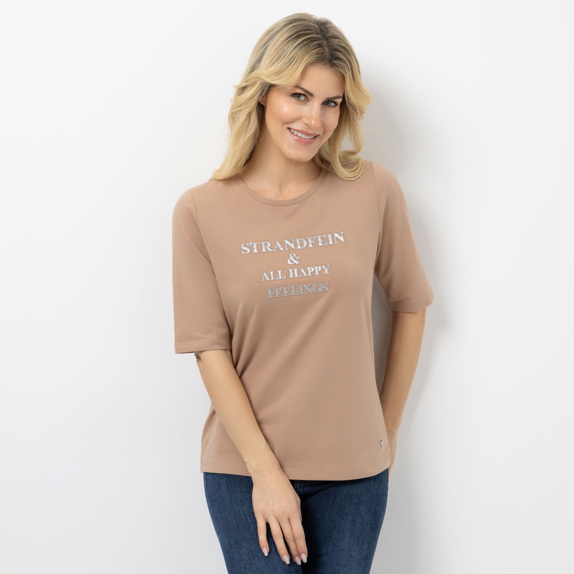 STRANDFEIN Shirt, 1/2-Arm Rundhalsausschnitt Logo-Druck figurumspielend