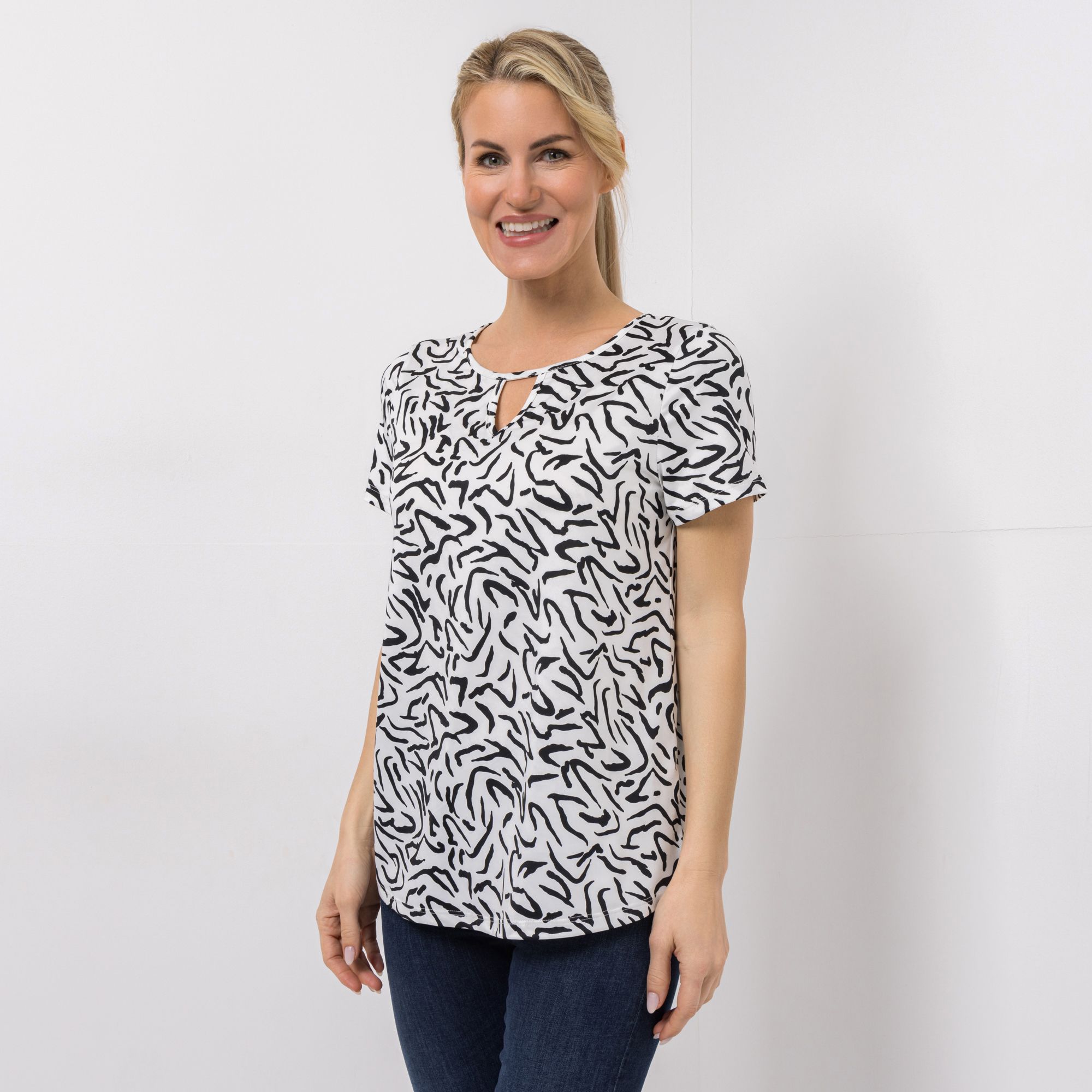KIM & CO. Shirt, 1/2-Arm Brazil Knit Jersey Zier-Ausschnitt figurumspielend