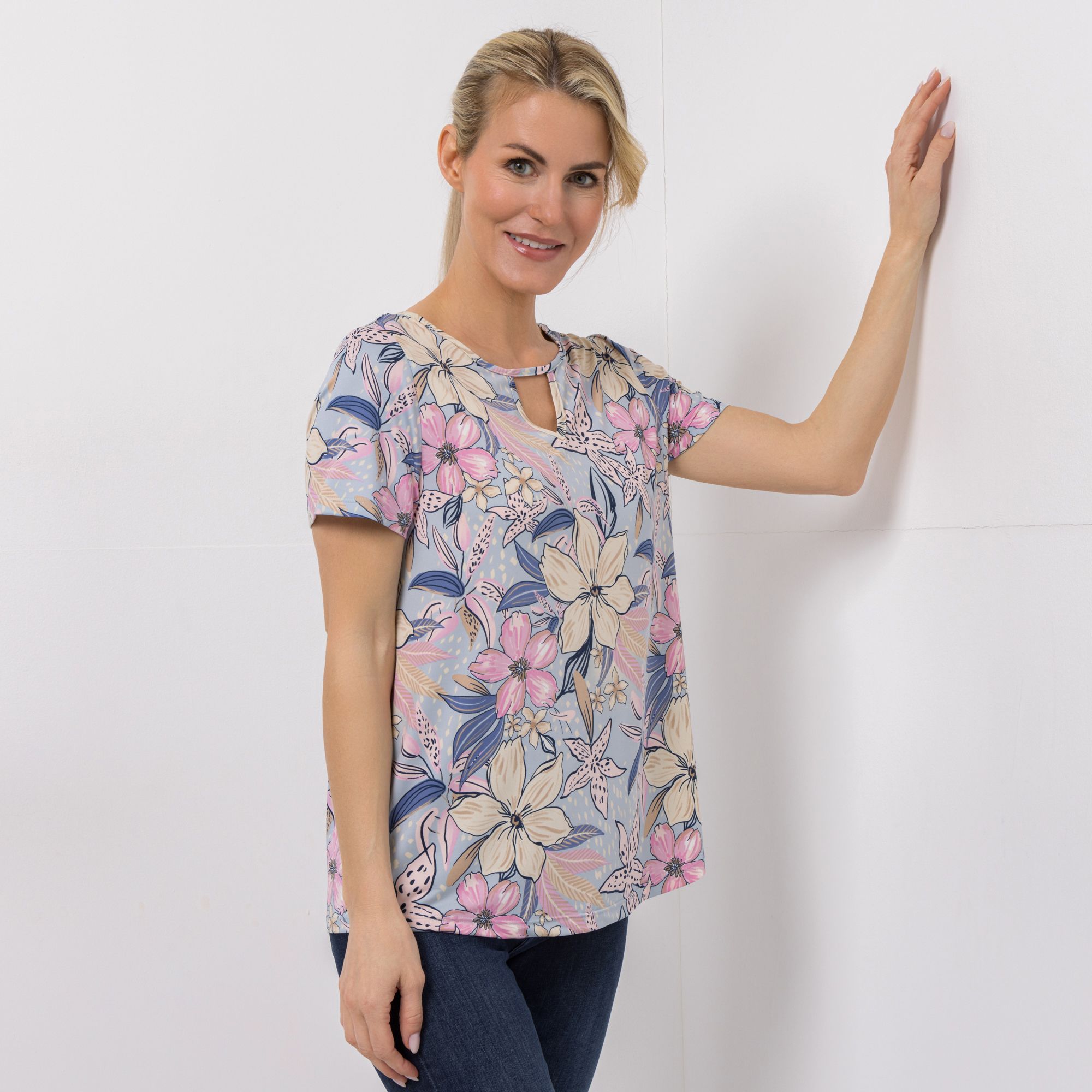 KIM & CO. Shirt, 1/2-Arm Brazil Knit Jersey Zier-Ausschnitt figurumspielend