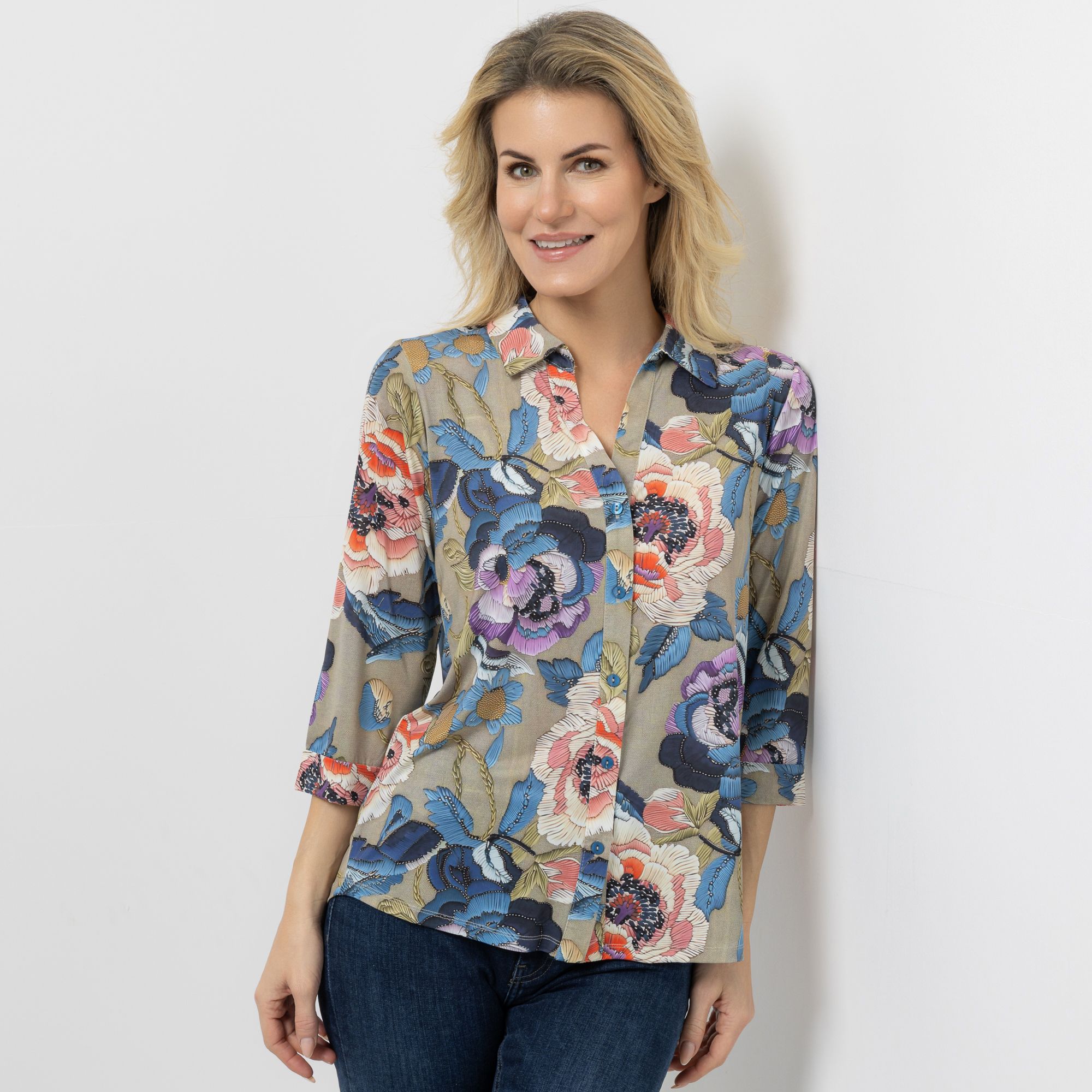 DINE 'N' DANCE Jerseybluse 3/4-Arm Kragen figurumspielend