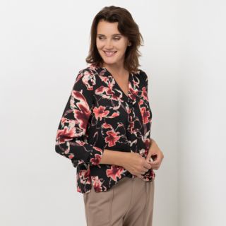 EVA LUTZ Bluse, Langarm V-Ausschnitt Seitenschlitze leger weit