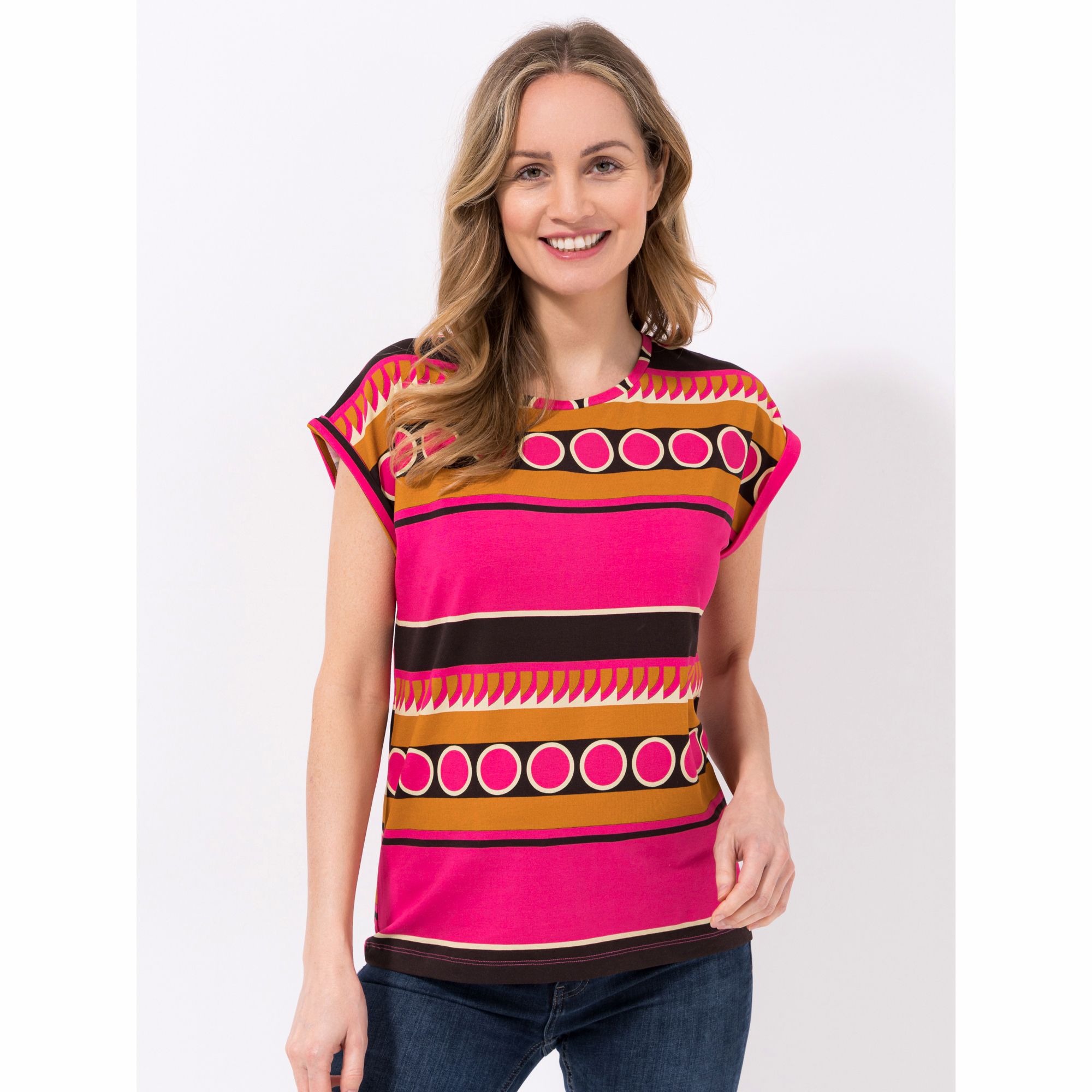 ANNI FOR FRIENDS Shirt, 1/2-Arm Rundhalsausschnitt Allover-Druck leger weit