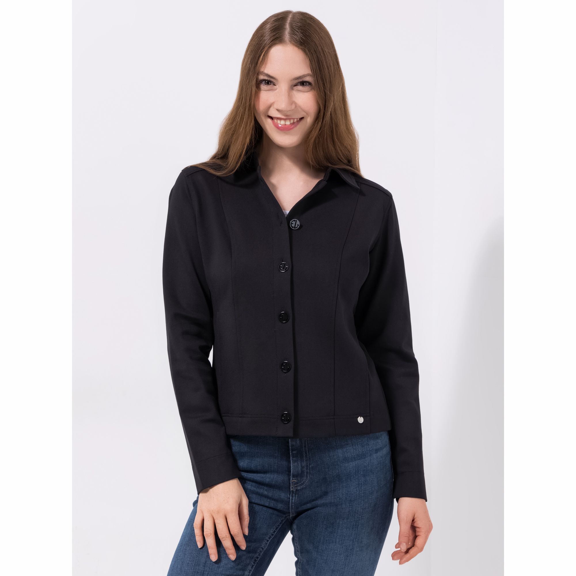 EVA LUTZ Jacke, Langarm elastisches Material Knopfleiste figurbetont