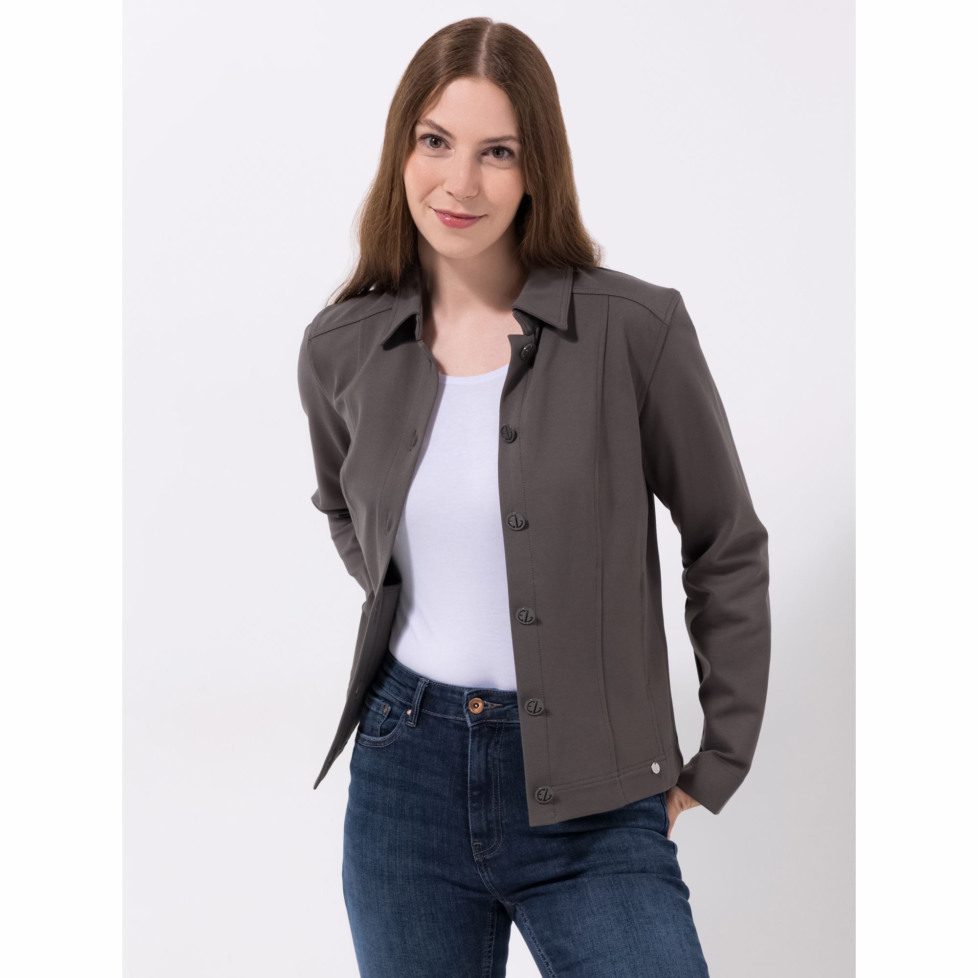 EVA LUTZ Jacke, Langarm elastisches Material Knopfleiste figurbetont