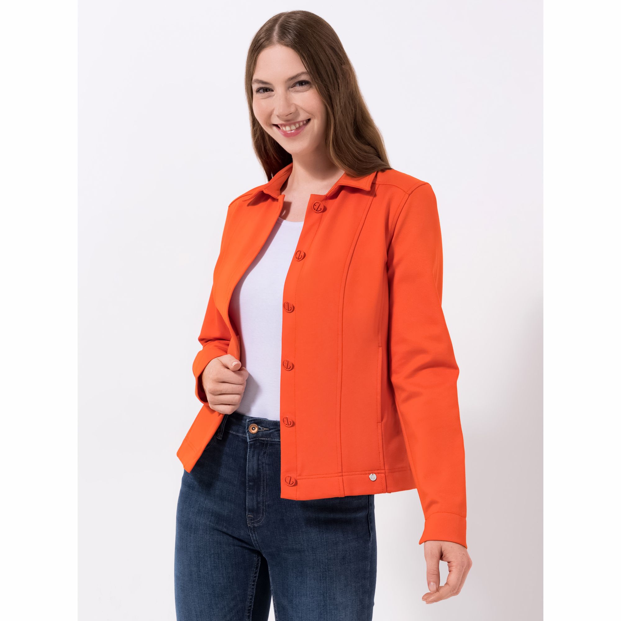 EVA LUTZ Jacke, Langarm elastisches Material Knopfleiste figurbetont