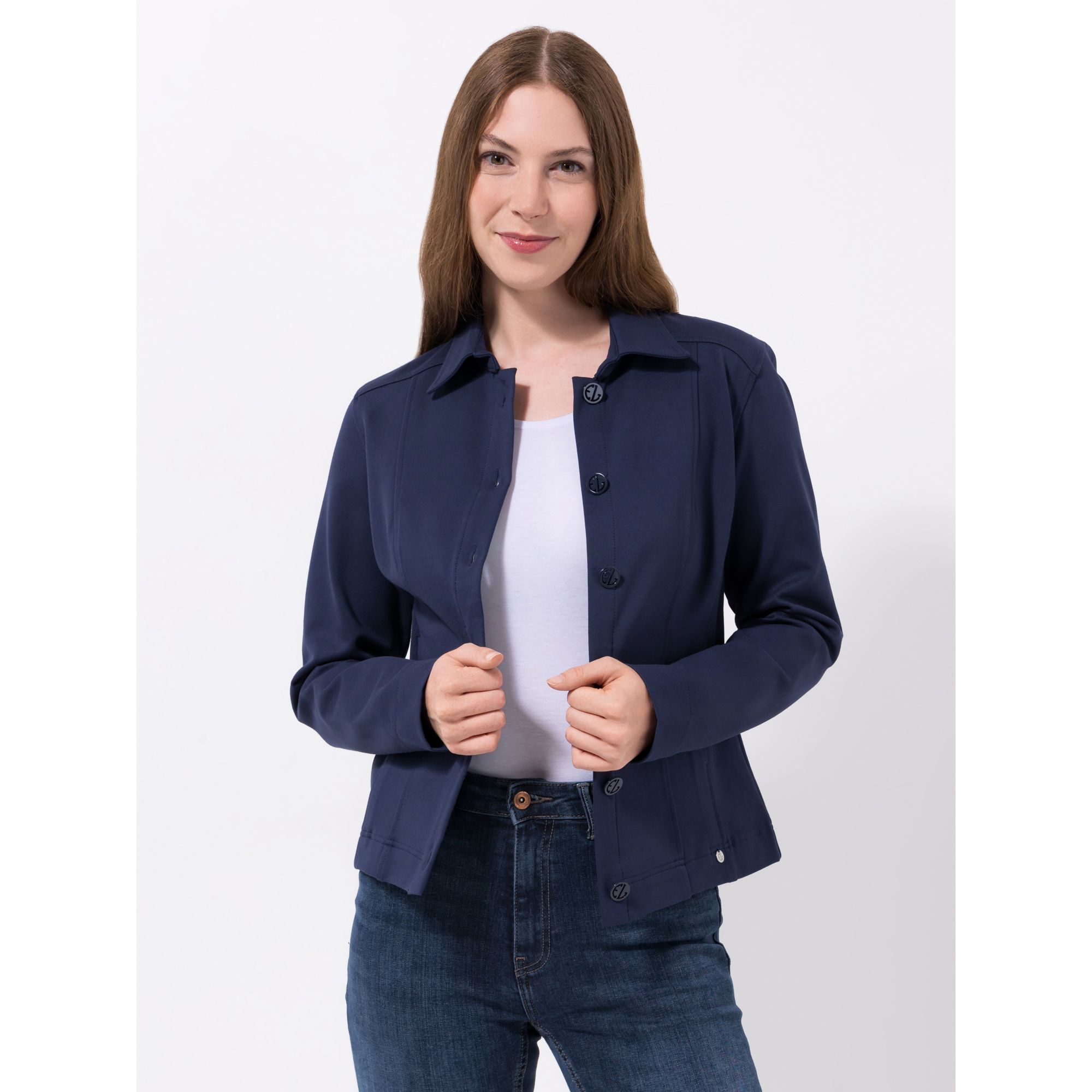 EVA LUTZ Jacke, Langarm elastisches Material Knopfleiste figurbetont