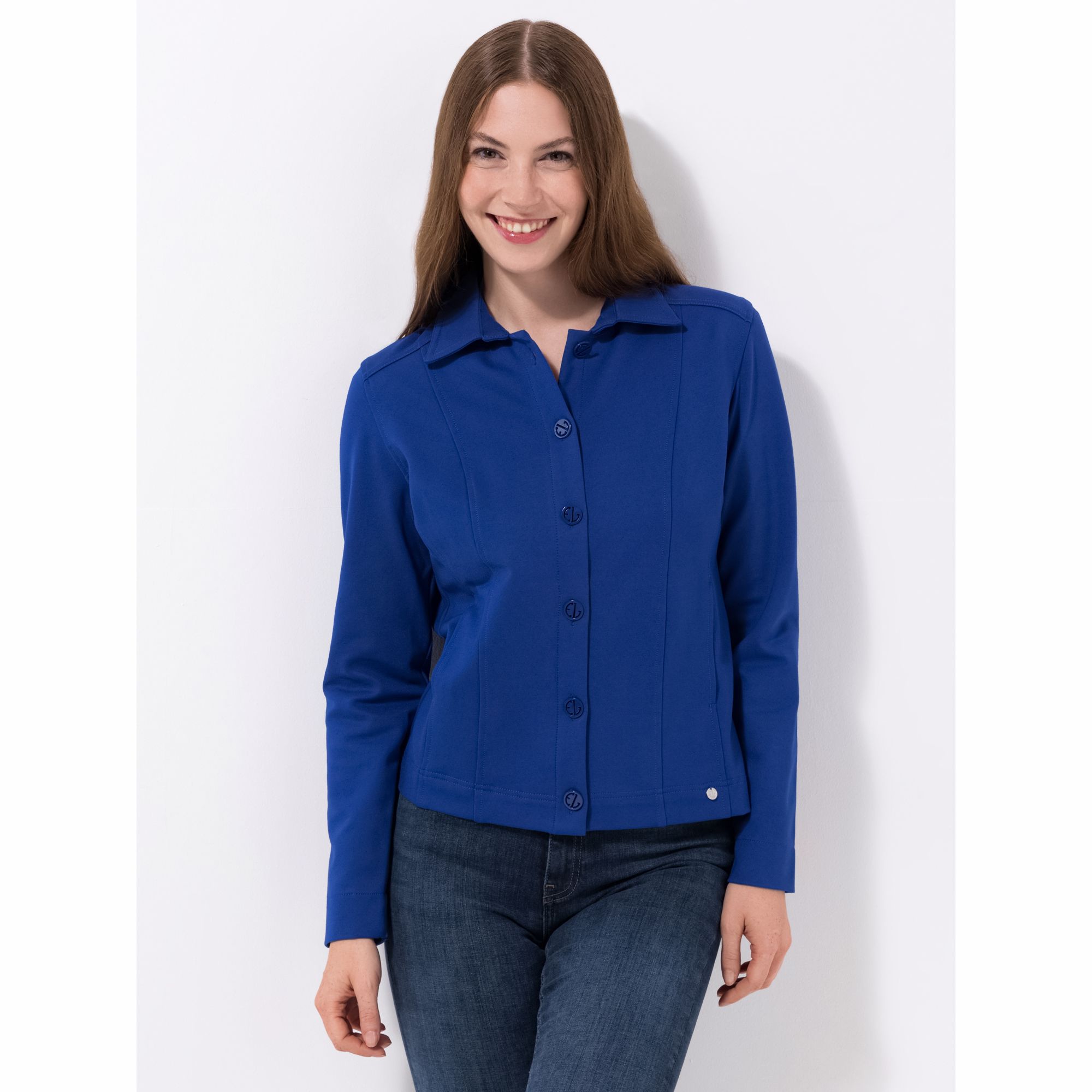 EVA LUTZ Jacke, Langarm elastisches Material Knopfleiste figurbetont