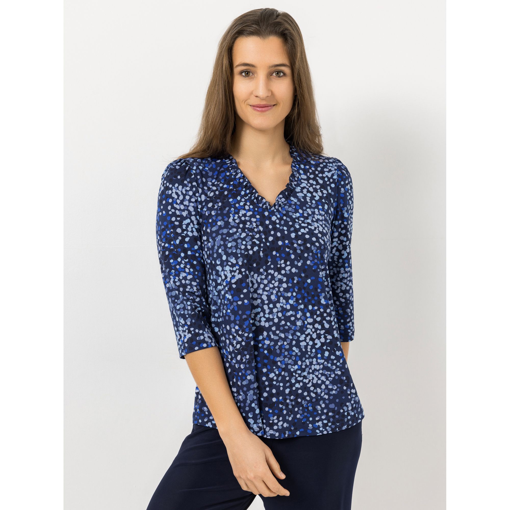 KIM & CO. Shirt, 3/4-Arm Brazil Knit Jersey gerüschter Ausschnitt figurumspielend