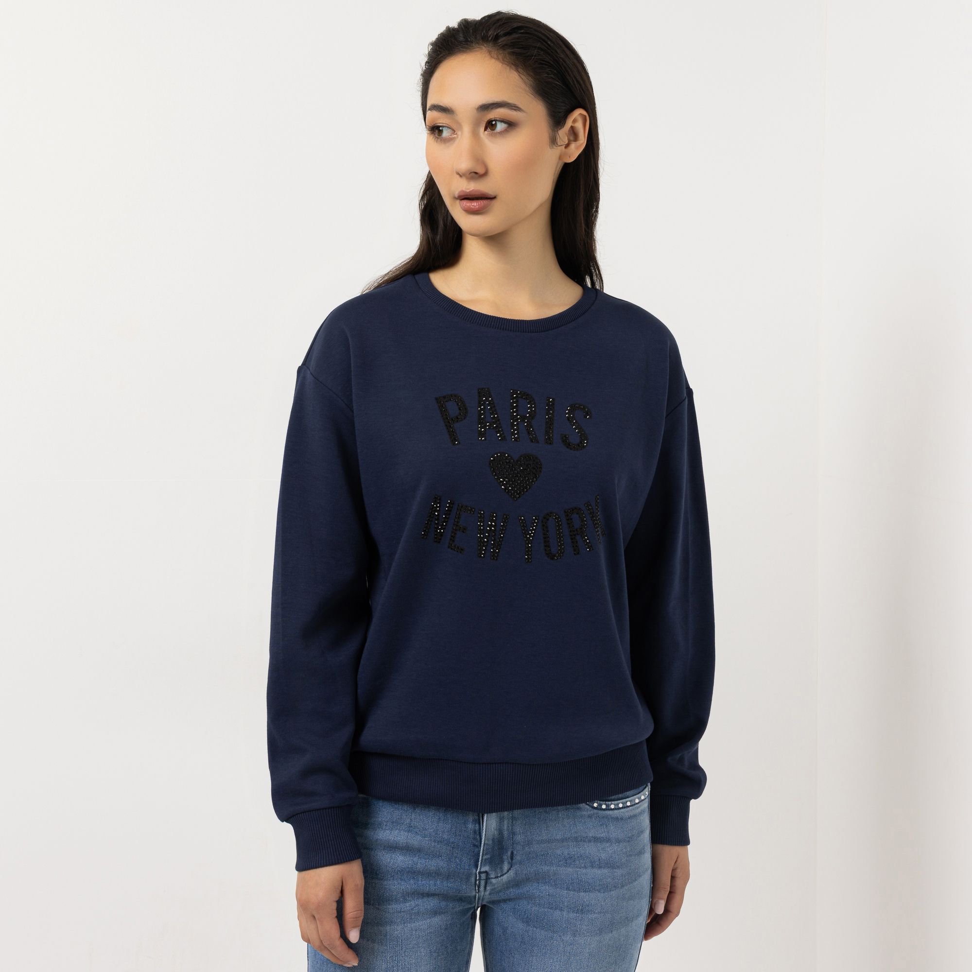 STEFFEN SCHRAUT Sweatshirt Rundhalsausschnitt Strass-Druck leger weit