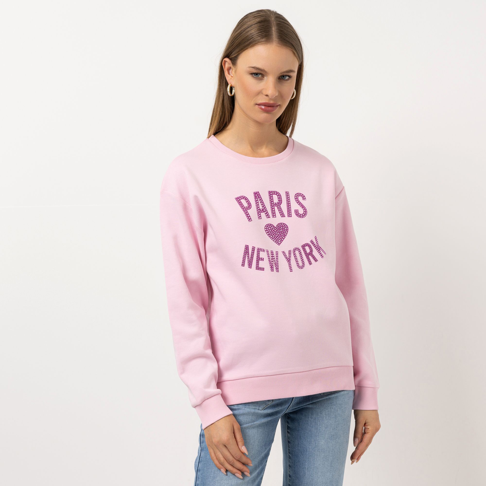 STEFFEN SCHRAUT Sweatshirt Rundhalsausschnitt Strass-Druck leger weit