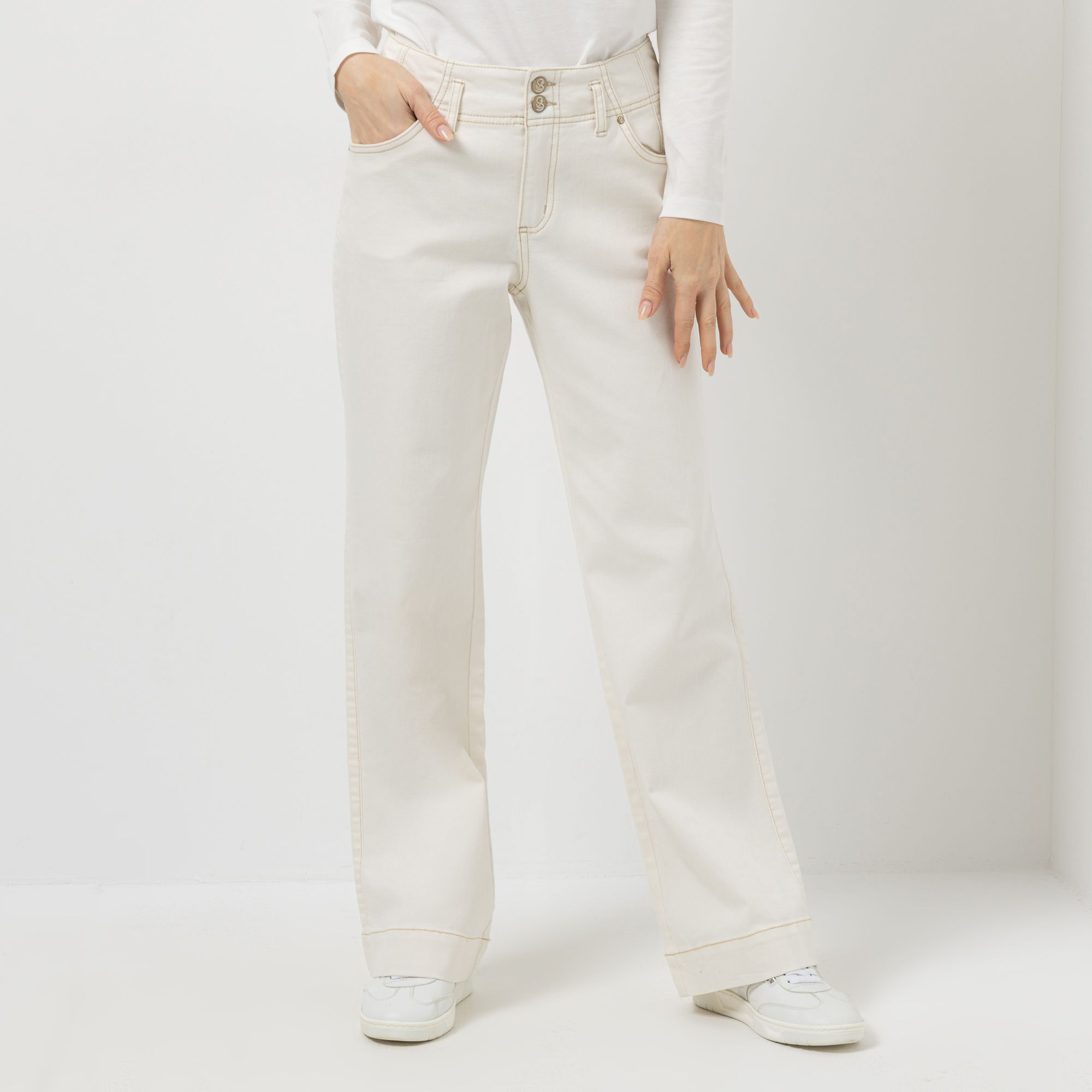 STRANDFEIN Hose 4-Pocket-Style Kontrastnähte weites Bein