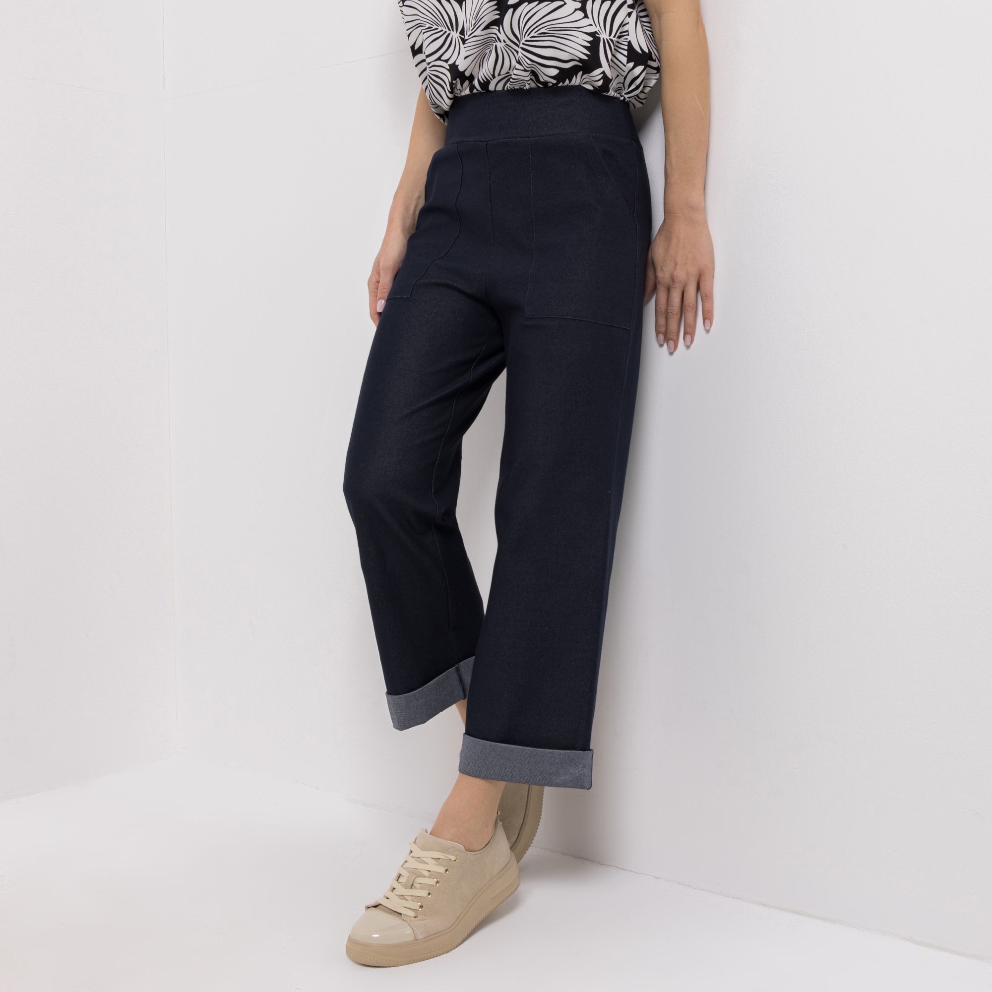 KIM & CO. Hose, 7/8-Länge Denim Jersey aufgesetzte Taschen gerader Beinverlauf