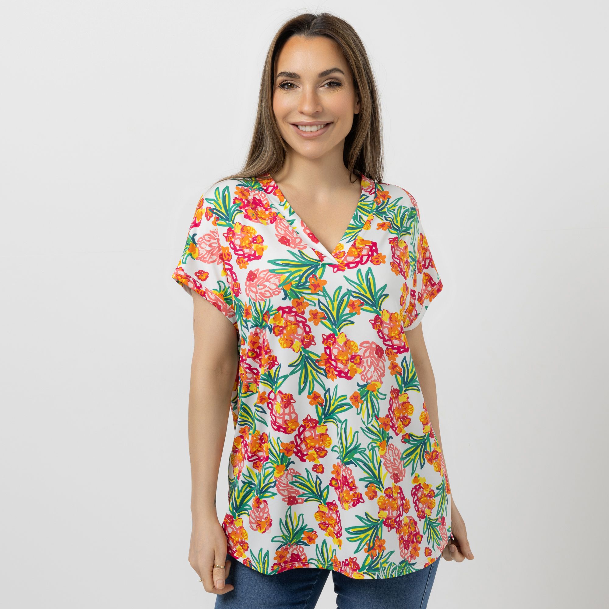 KIM & CO. Longshirt, 1/2-Arm Brazil Knit Jersey V-Ausschnitt figurumspielend