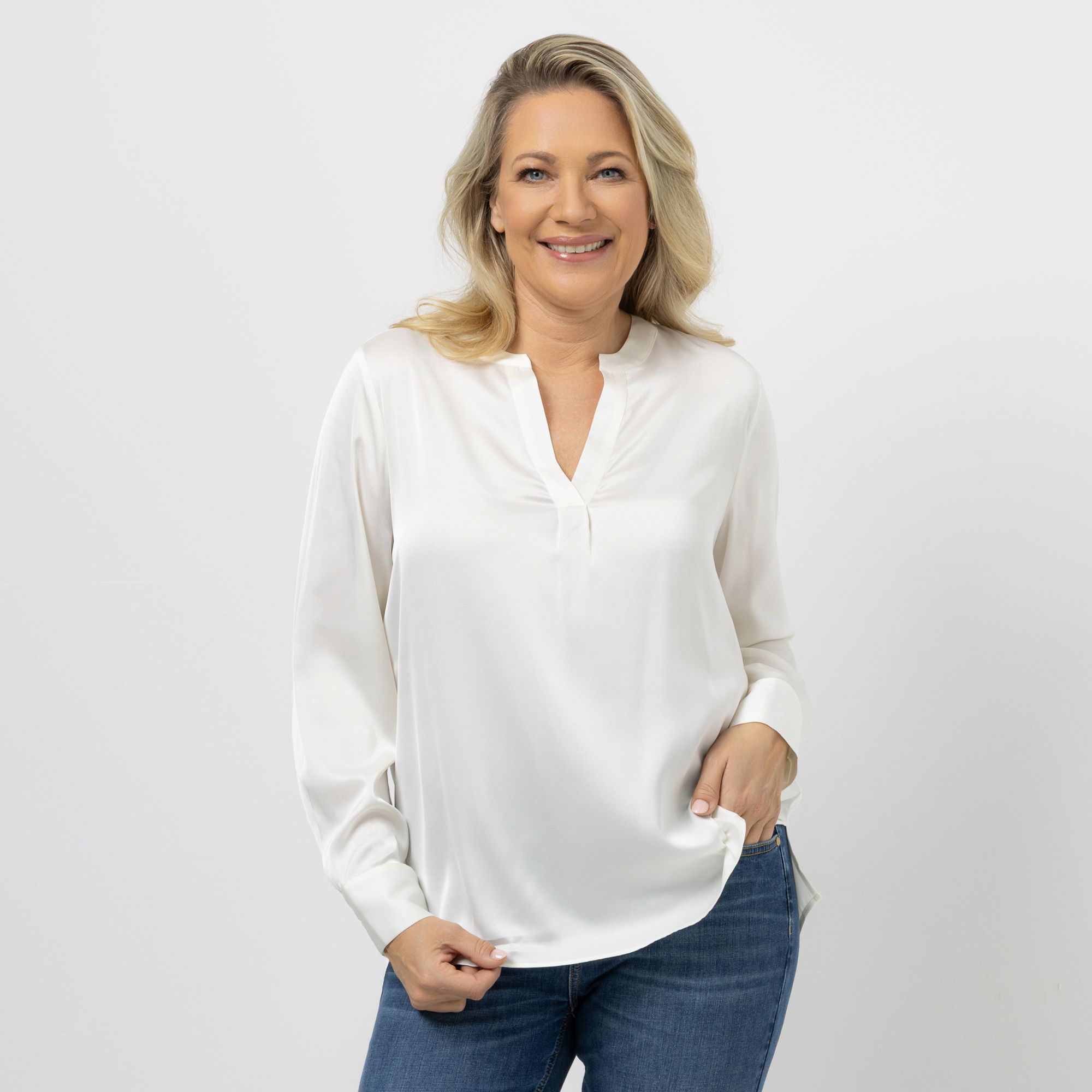 ANNA VON GRIESHEIM Bluse, 1/1-Arm Serafino-Ausschnitt Manschetten leger weit