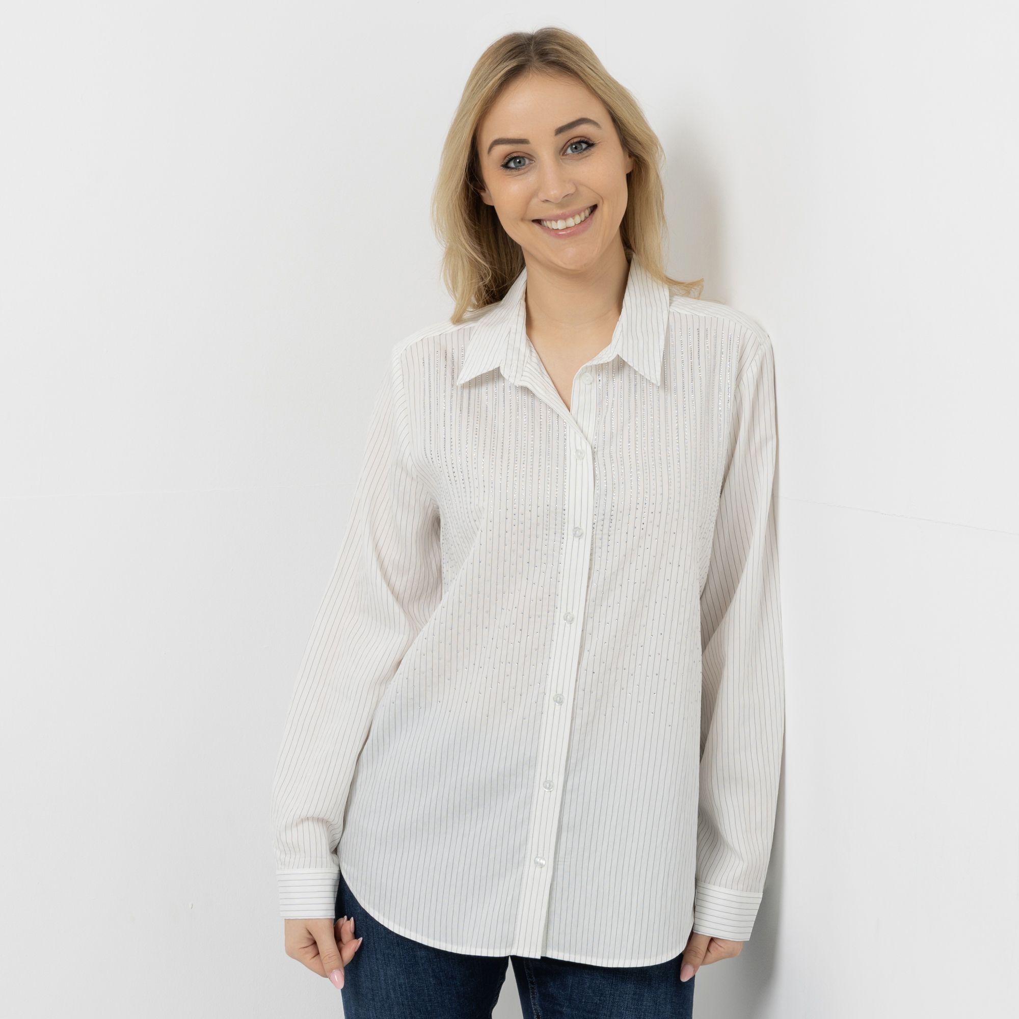 DINE 'N' DANCE Bluse, 1/1-Arm Blusenkragen Strassdekoration leger weit