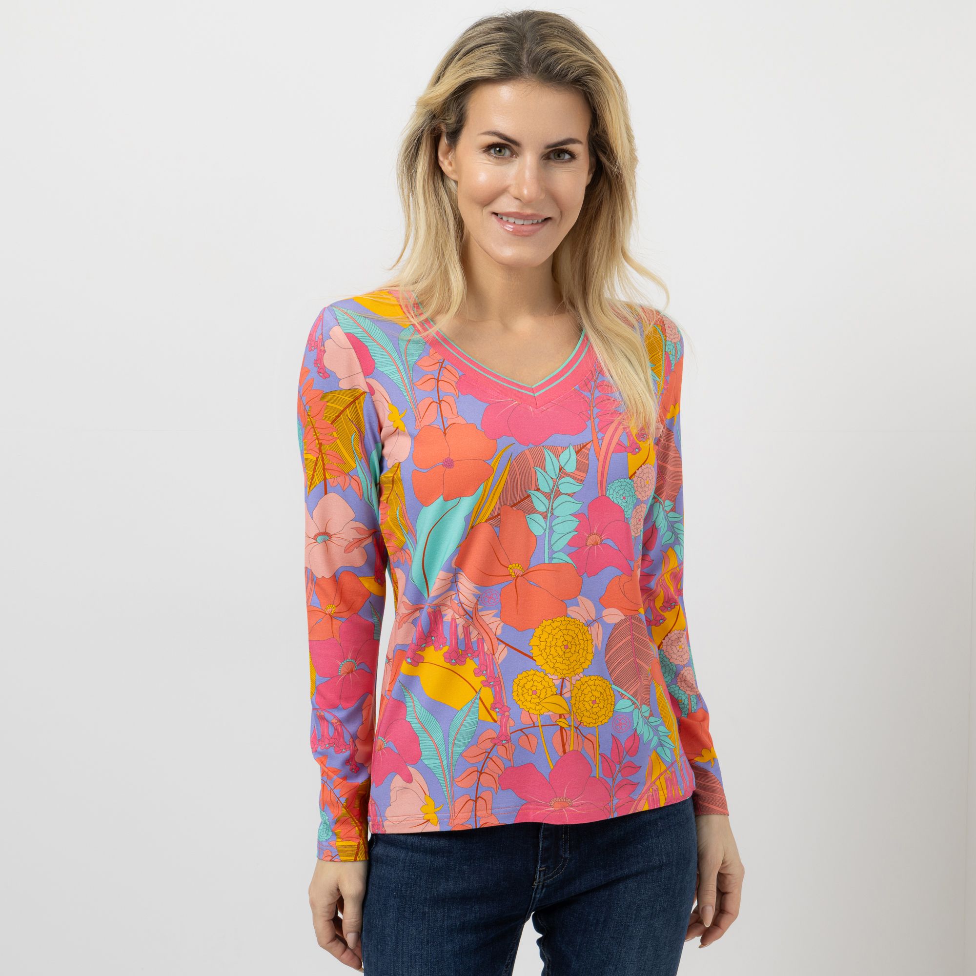 DAWID by Dawid Tomaszewski Shirt, V-Ausschnitt Kontrastblende figurumspielend