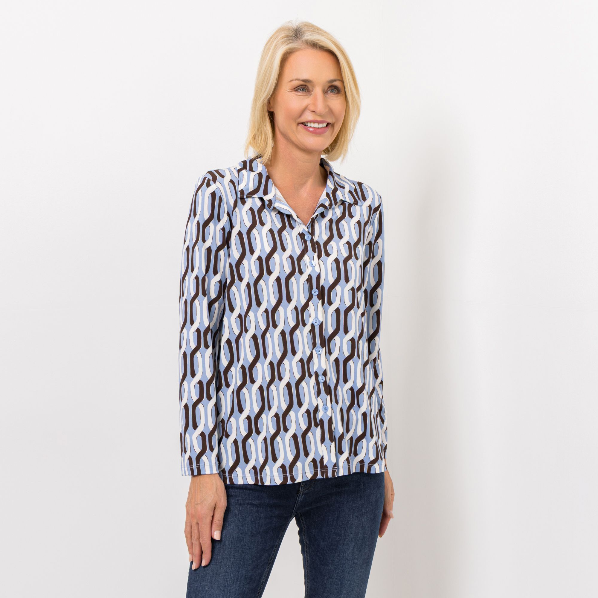KIM & CO. Blusen-Shirt, Langarm Brazil Knit Jersey Knopfleiste figurumspielend